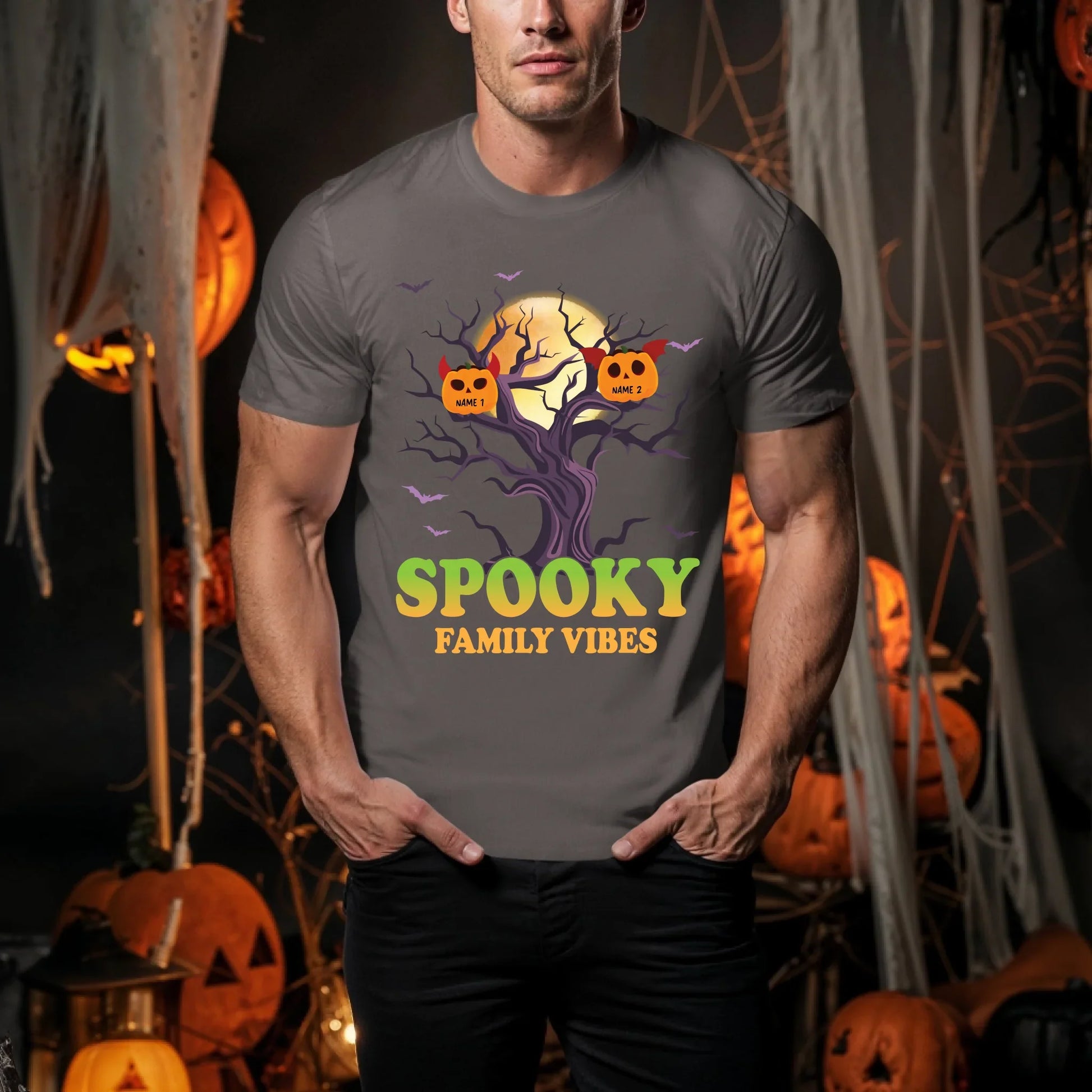 Personalized Spooky Family Vibes Halloween Shirt – Custom Pumpkins with Family Member Names Hoodie, Sweatshirt (Image 5)