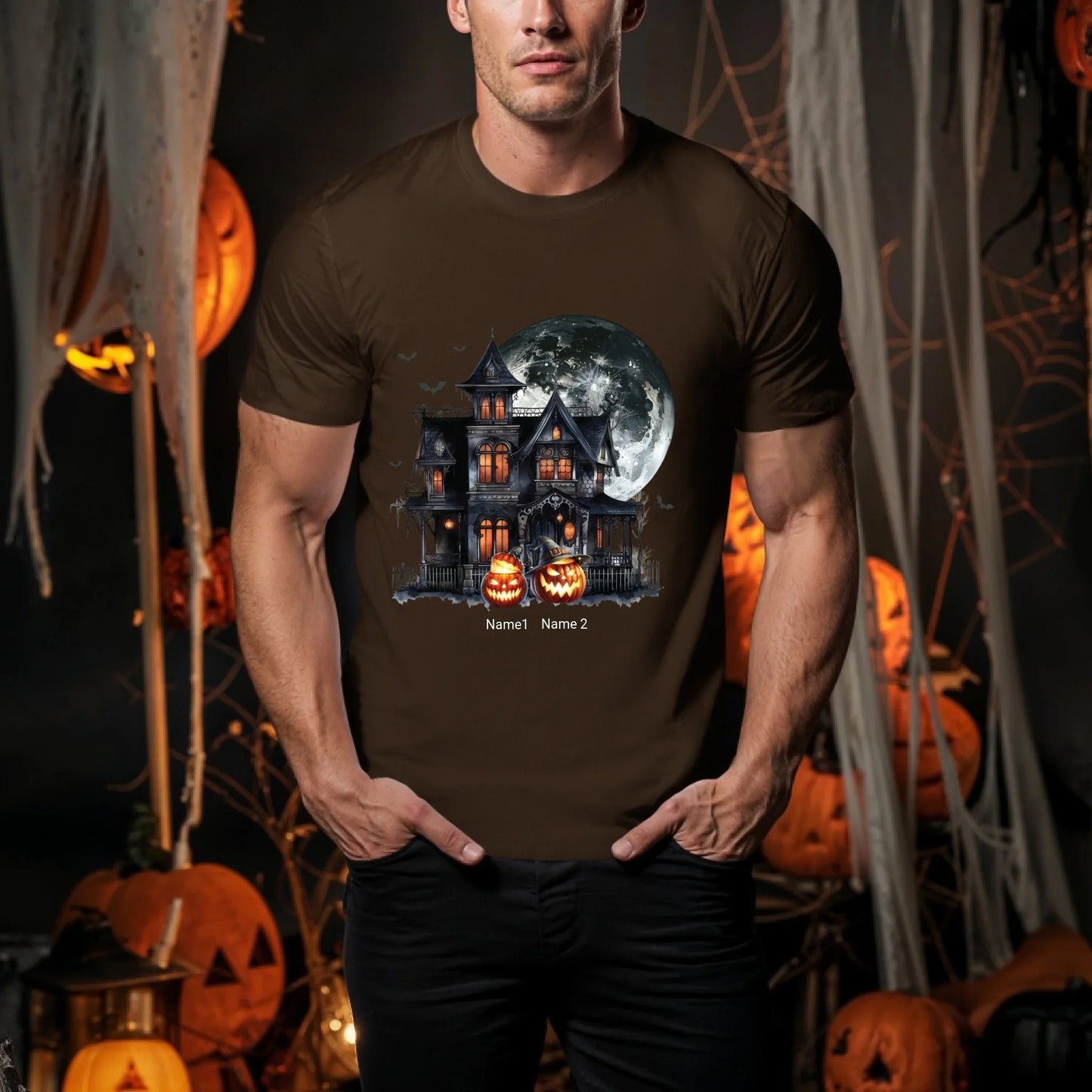 Personalized Haunted House Halloween Shirt – Custom Pumpkins & Names Hoodie, Sweatshirt | InkThreadWorks.com (Image 4)