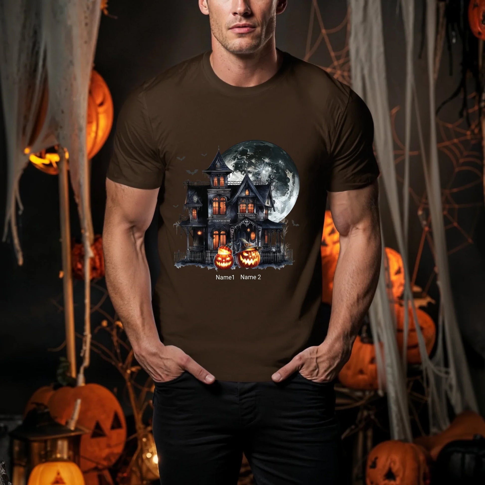 Personalized Haunted House Halloween Shirt – Custom Pumpkins & Names Hoodie, Sweatshirt | InkThreadWorks.com (Image 4)