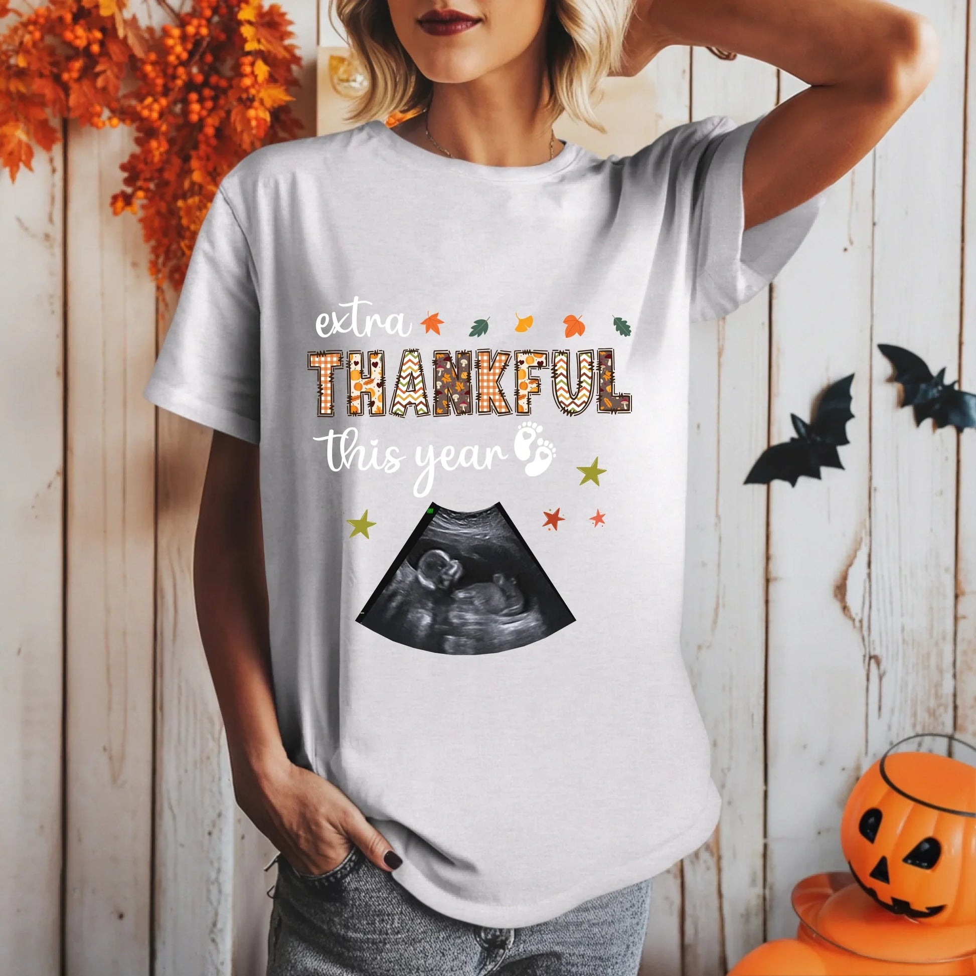 Personalized Extra Thankful This Year Maternity Shirt – Custom Baby Ultrasound Hoodie, Sweatshirt (Image 5)