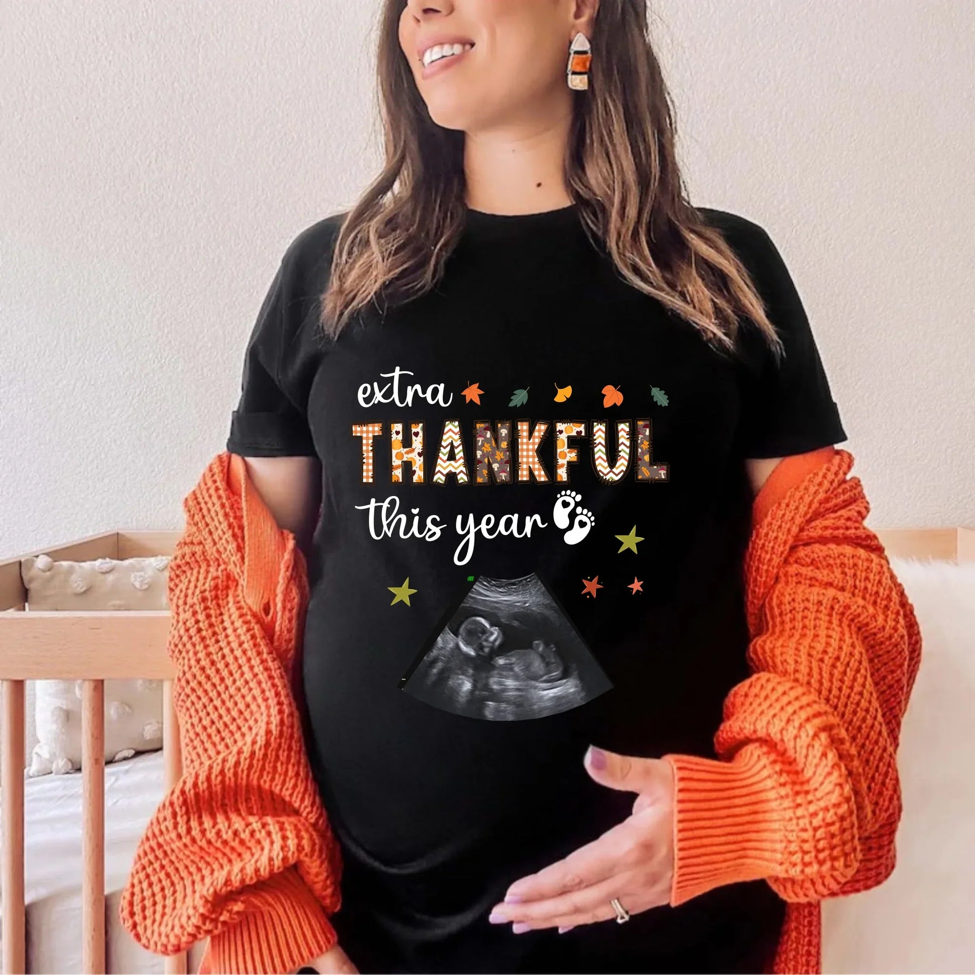 Personalized Extra Thankful This Year Maternity Shirt – Custom Baby Ultrasound Hoodie, Sweatshirt (Image 1)