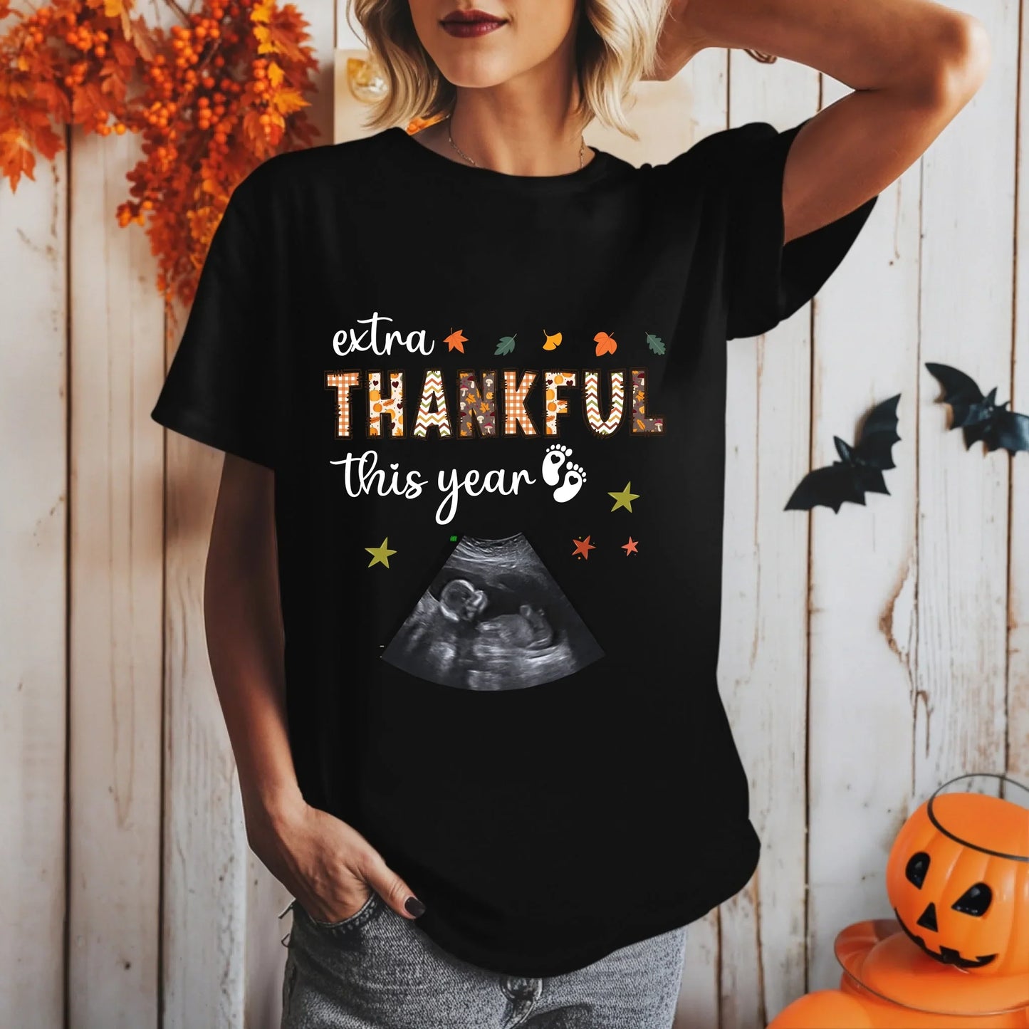 Personalized Extra Thankful This Year Maternity Shirt – Custom Baby Ultrasound Hoodie, Sweatshirt (Image 2)