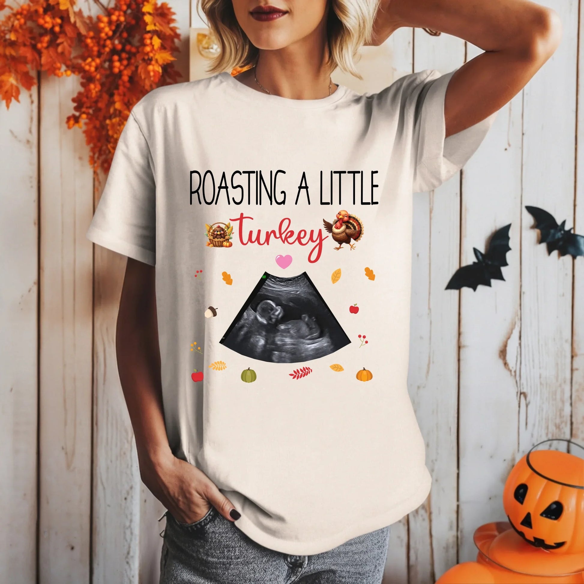 Personalized Thanksgiving Maternity T-Shirt – Custom Baby Ultrasound Design “Roasting a Little Turkey” Hoodie,... (Image 2)