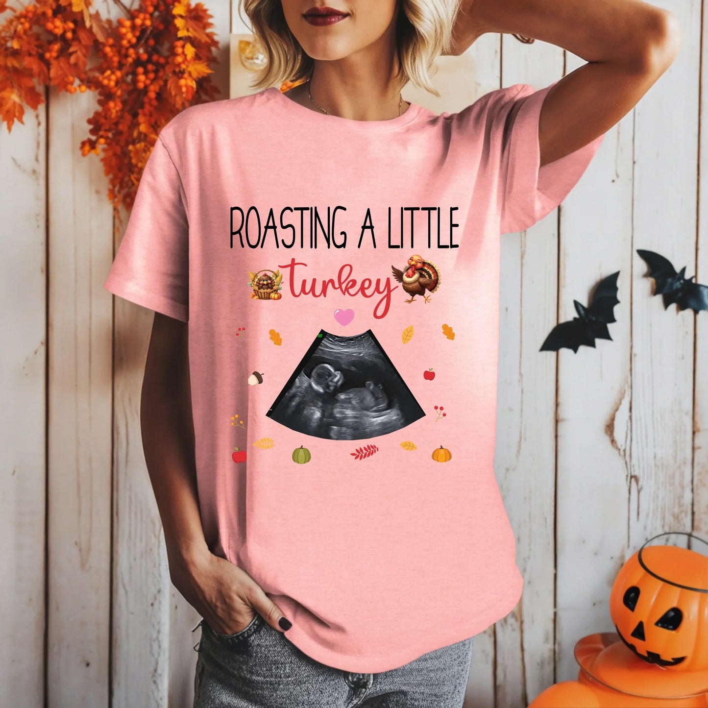 Personalized Thanksgiving Maternity T-Shirt – Custom Baby Ultrasound Design “Roasting a Little Turkey” Hoodie,... (Image 3)