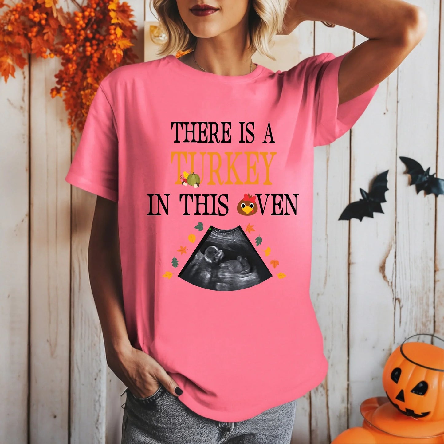 Personalized “There Is a Turkey in This Oven” Maternity Shirt – Custom Baby Ultrasound Thanksgiving Reveal... (Image 4)