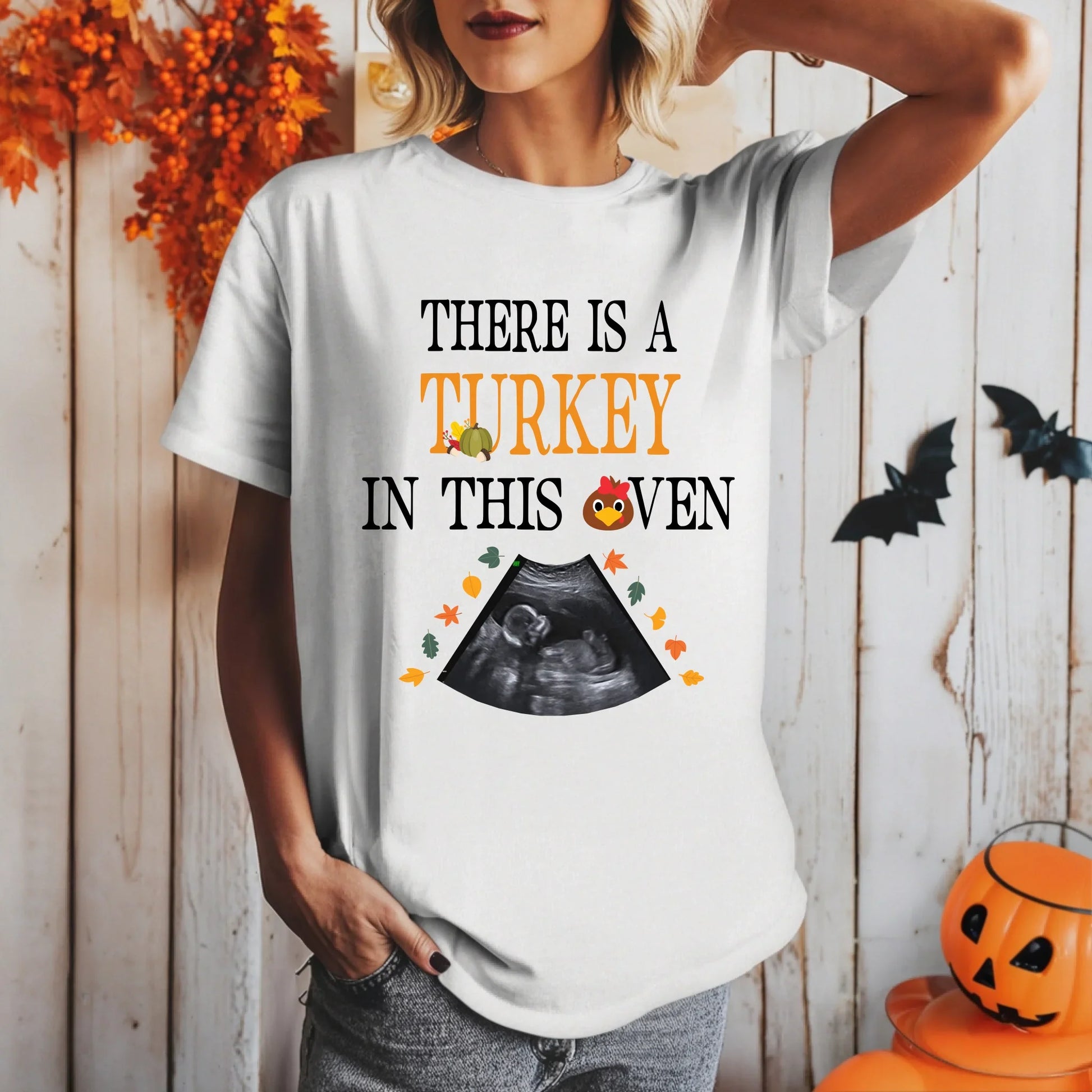 Personalized “There Is a Turkey in This Oven” Maternity Shirt – Custom Baby Ultrasound Thanksgiving Reveal... (Image 2)