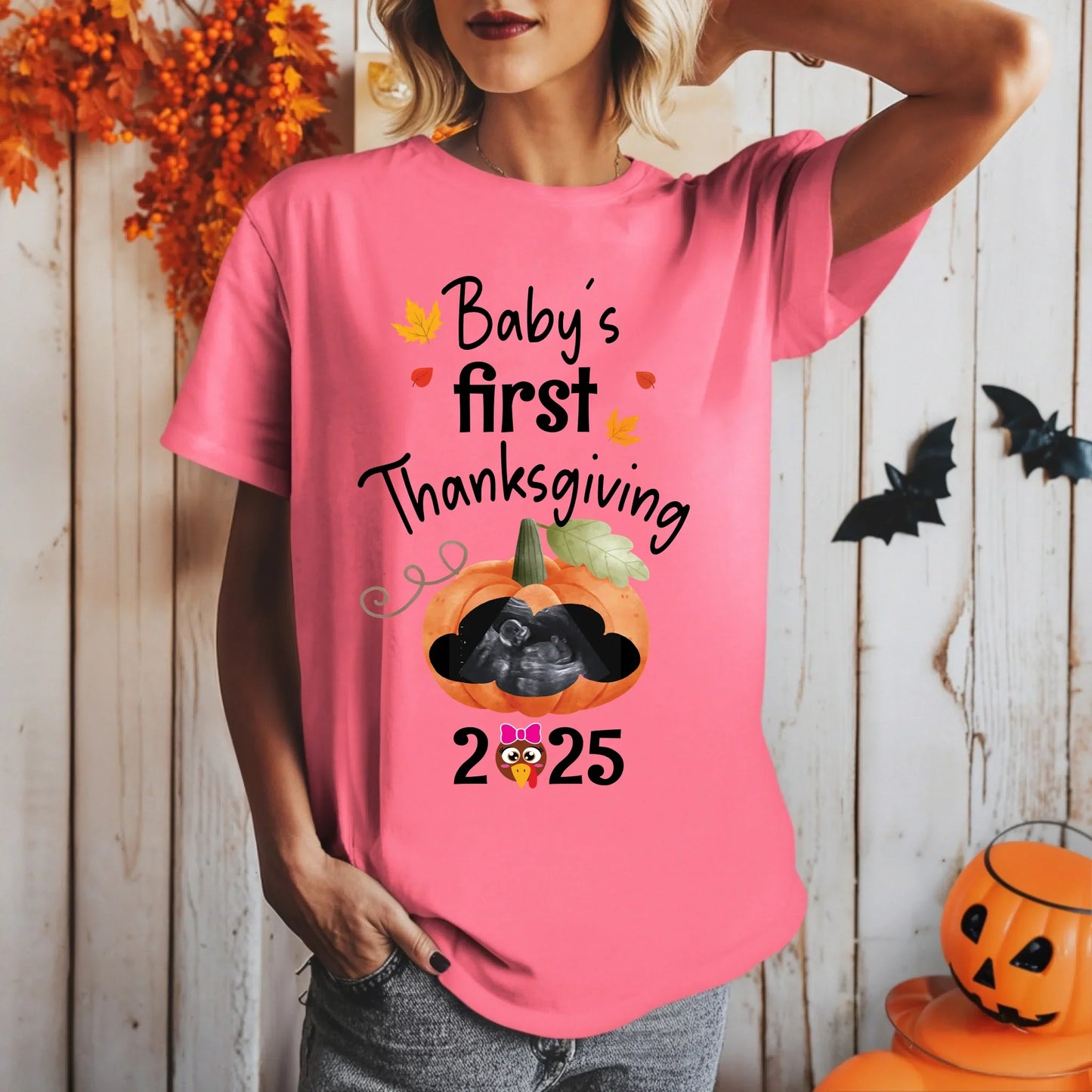Personalized Baby’s First Thanksgiving 2025 Maternity Shirt – Custom Baby Ultrasound Fall Reveal Tee Hoodie,... (Image 3)
