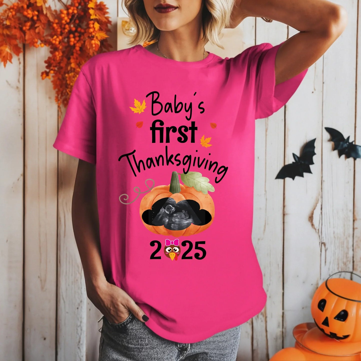 Personalized Baby’s First Thanksgiving 2025 Maternity Shirt – Custom Baby Ultrasound Fall Reveal Tee Hoodie,... (Image 4)