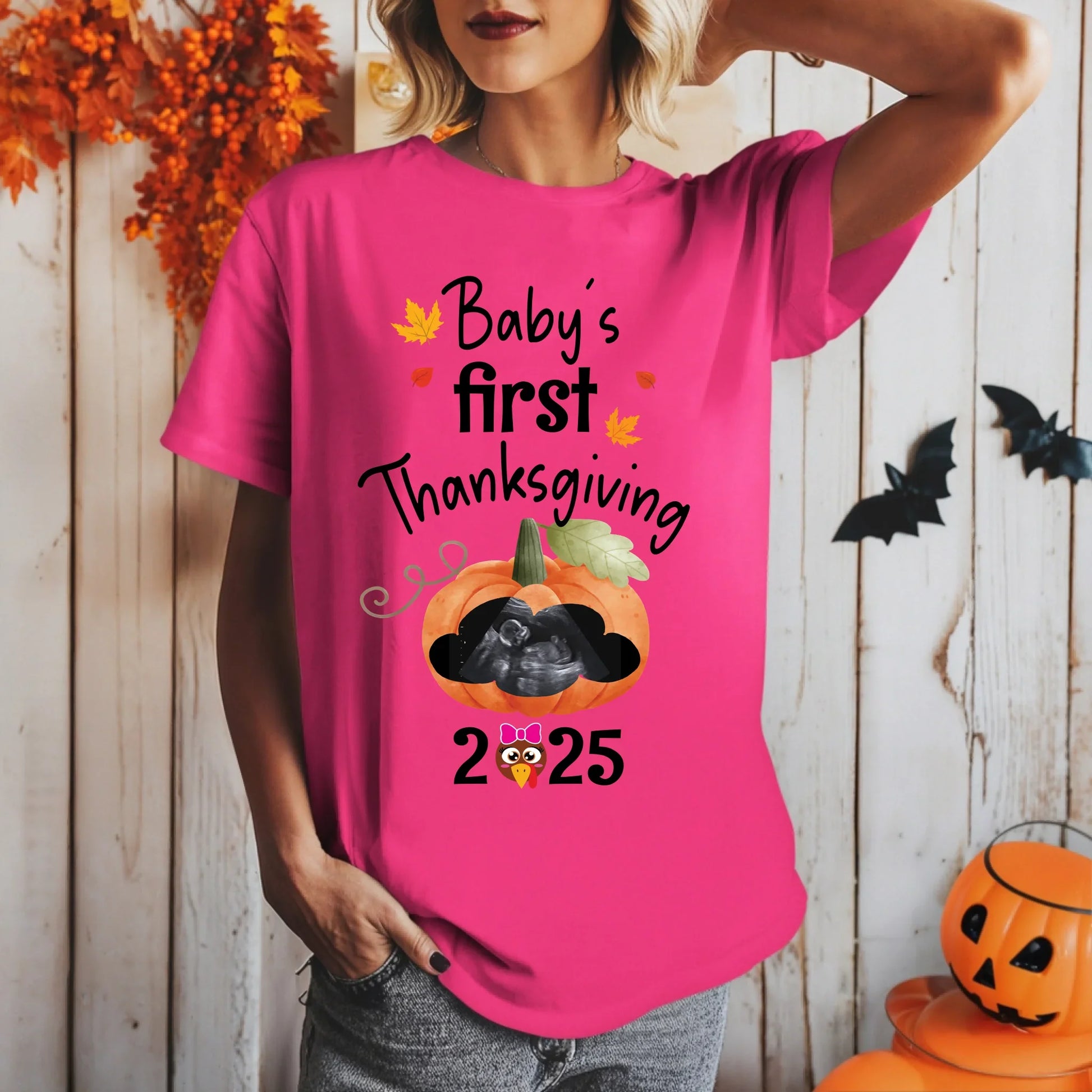 Personalized Baby’s First Thanksgiving 2025 Maternity Shirt – Custom Baby Ultrasound Fall Reveal Tee Hoodie,... (Image 4)