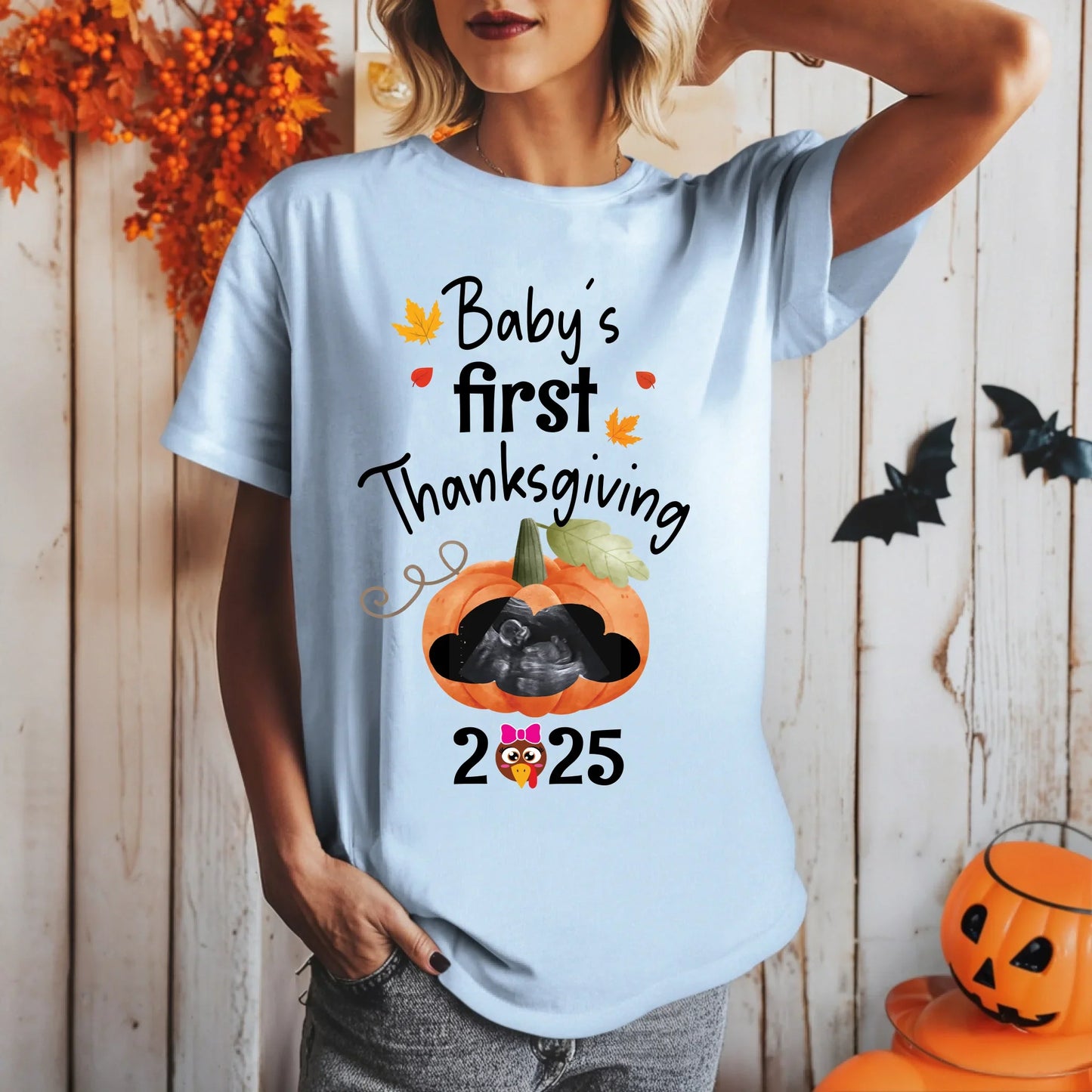Personalized Baby’s First Thanksgiving 2025 Maternity Shirt – Custom Baby Ultrasound Fall Reveal Tee Hoodie,... (Image 5)