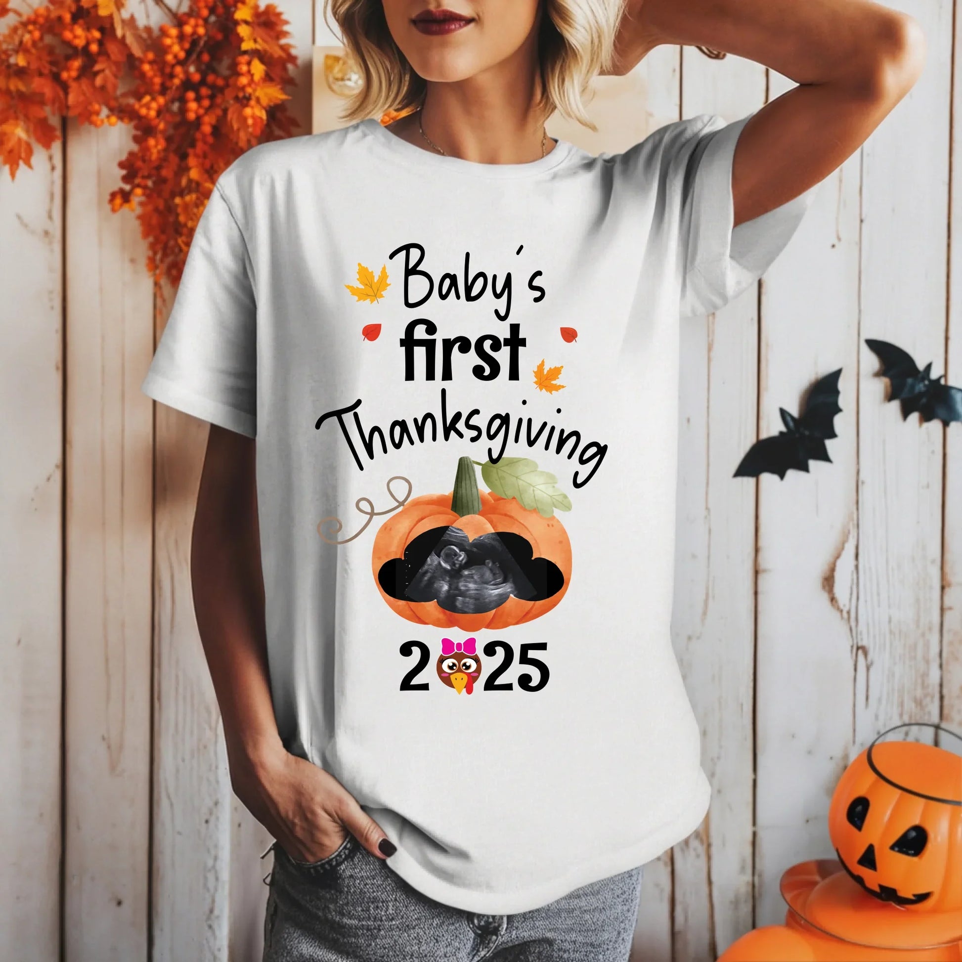 Personalized Baby’s First Thanksgiving 2025 Maternity Shirt – Custom Baby Ultrasound Fall Reveal Tee Hoodie,... (Image 2)