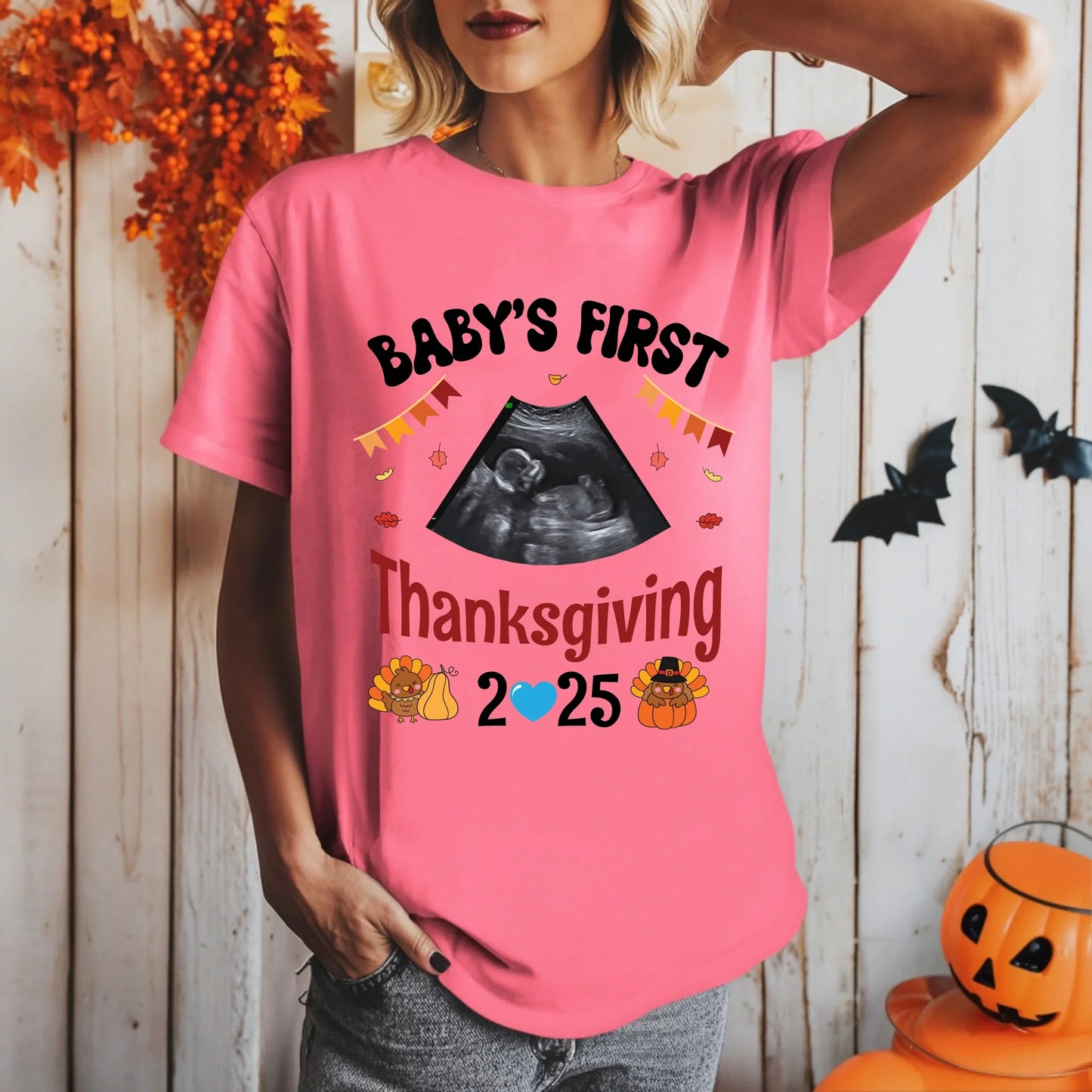 Baby’s First Thanksgiving Shirt – Custom Ultrasound Photo | Personalized Maternity Fall Tee 2025 Hoodie, Sweatshirt (Image 4)