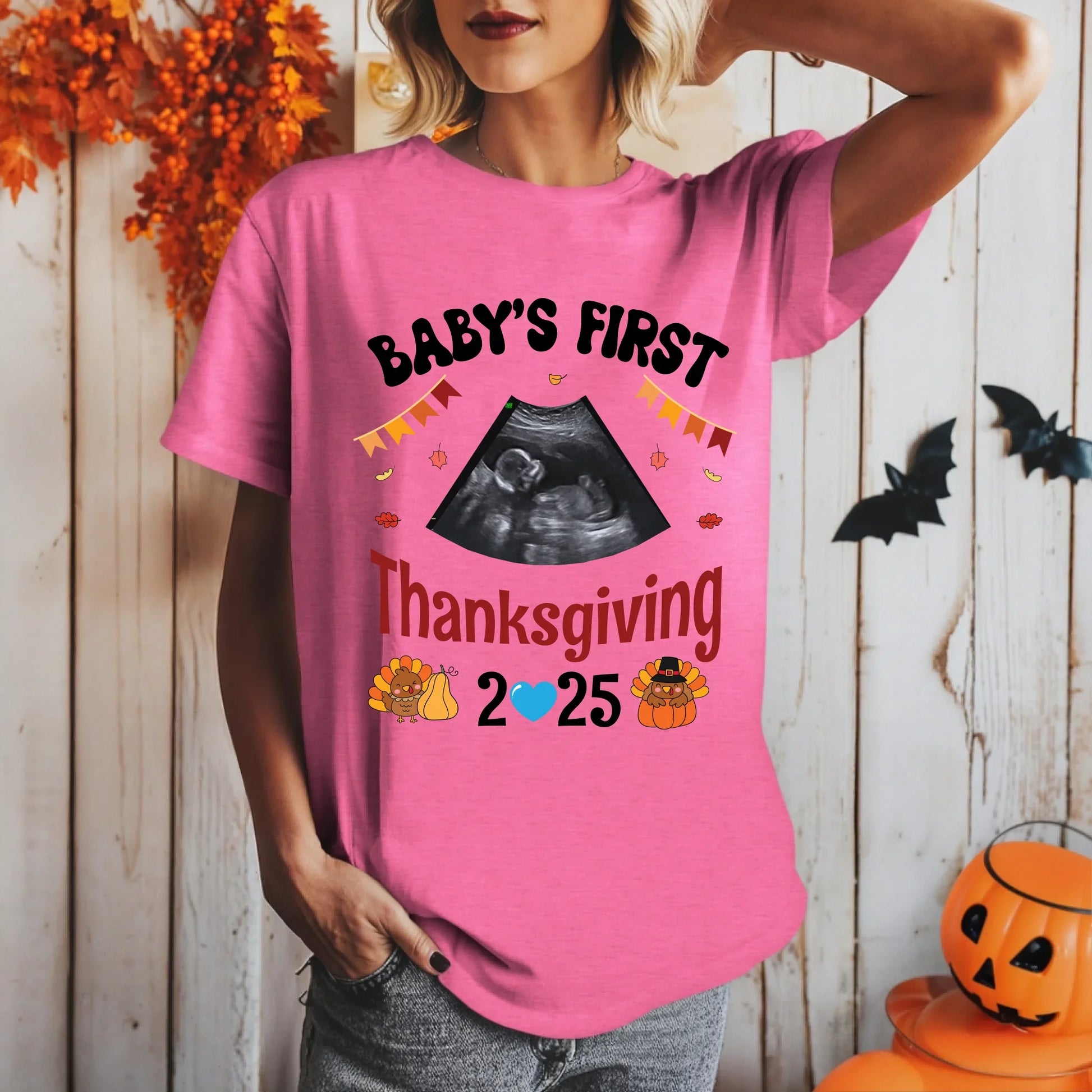 Baby’s First Thanksgiving Shirt – Custom Ultrasound Photo | Personalized Maternity Fall Tee 2025 Hoodie, Sweatshirt (Image 5)