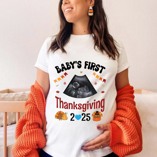 Baby’s First Thanksgiving Shirt – Custom Ultrasound Photo | Personalized Maternity Fall Tee 2025 Hoodie, Sweatshirt (Image 1)