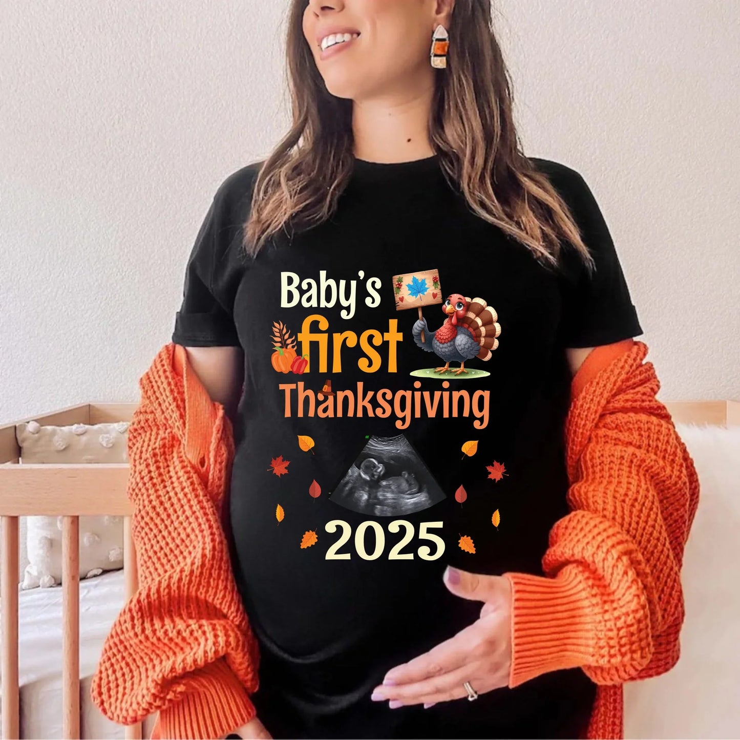 Baby’s First Thanksgiving Shirt – Personalized with Custom Ultrasound Photo | Maternity Fall Tee 2025 Hoodie,... (Image 1)