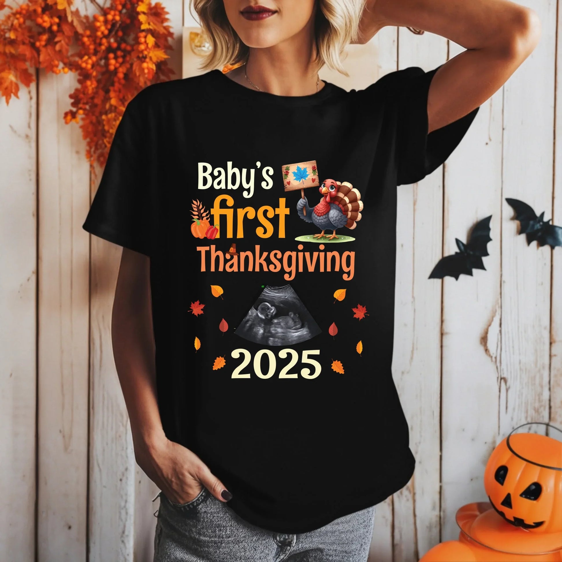 Baby’s First Thanksgiving Shirt – Personalized with Custom Ultrasound Photo | Maternity Fall Tee 2025 Hoodie,... (Image 2)
