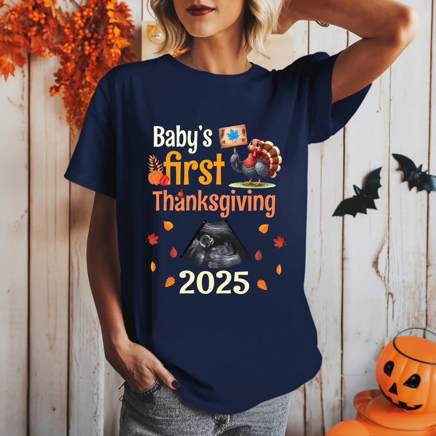 Baby’s First Thanksgiving Shirt – Personalized with Custom Ultrasound Photo | Maternity Fall Tee 2025 Hoodie,... (Image 3)