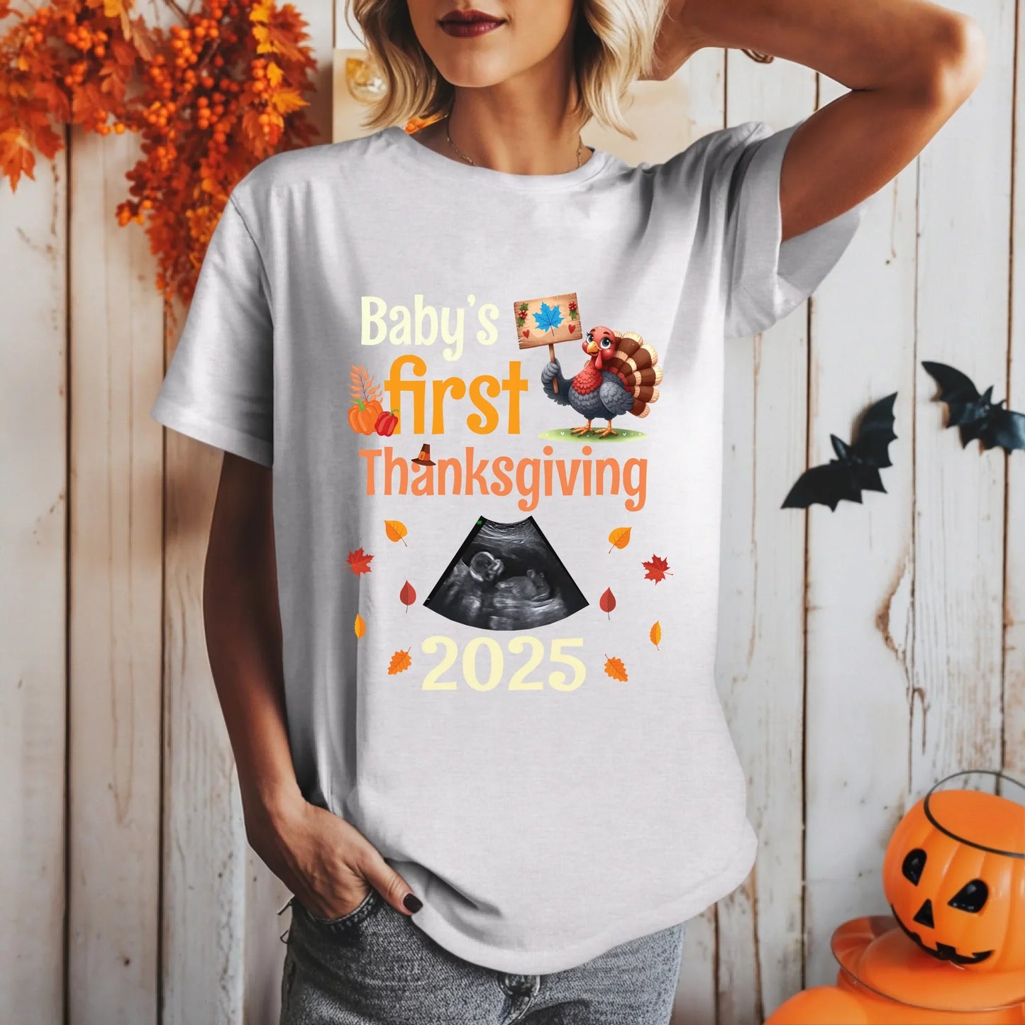 Baby’s First Thanksgiving Shirt – Personalized with Custom Ultrasound Photo | Maternity Fall Tee 2025 Hoodie,... (Image 5)