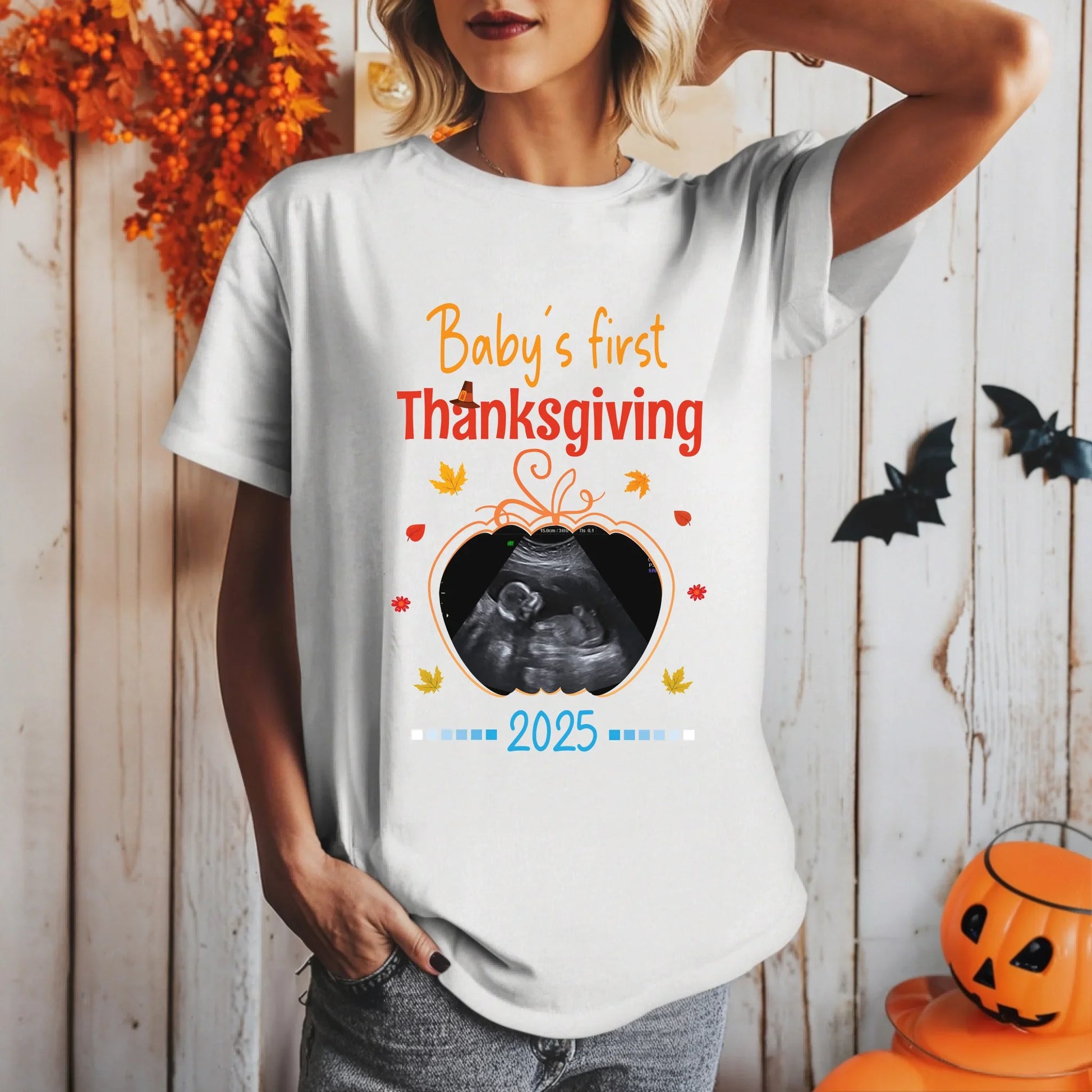 Personalized Baby’s First Thanksgiving Shirt with Custom Ultrasound & Year Hoodie, Sweatshirt | InkThreadWorks.com (Image 4)