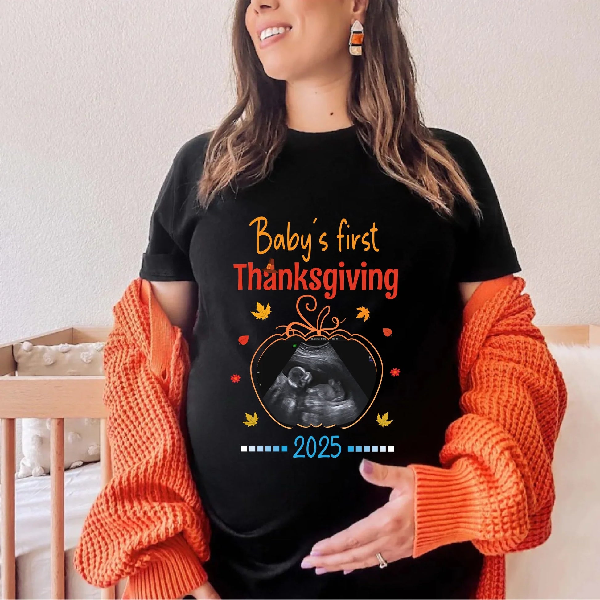 Personalized Baby’s First Thanksgiving Shirt with Custom Ultrasound & Year Hoodie, Sweatshirt | InkThreadWorks.com (Image 1)