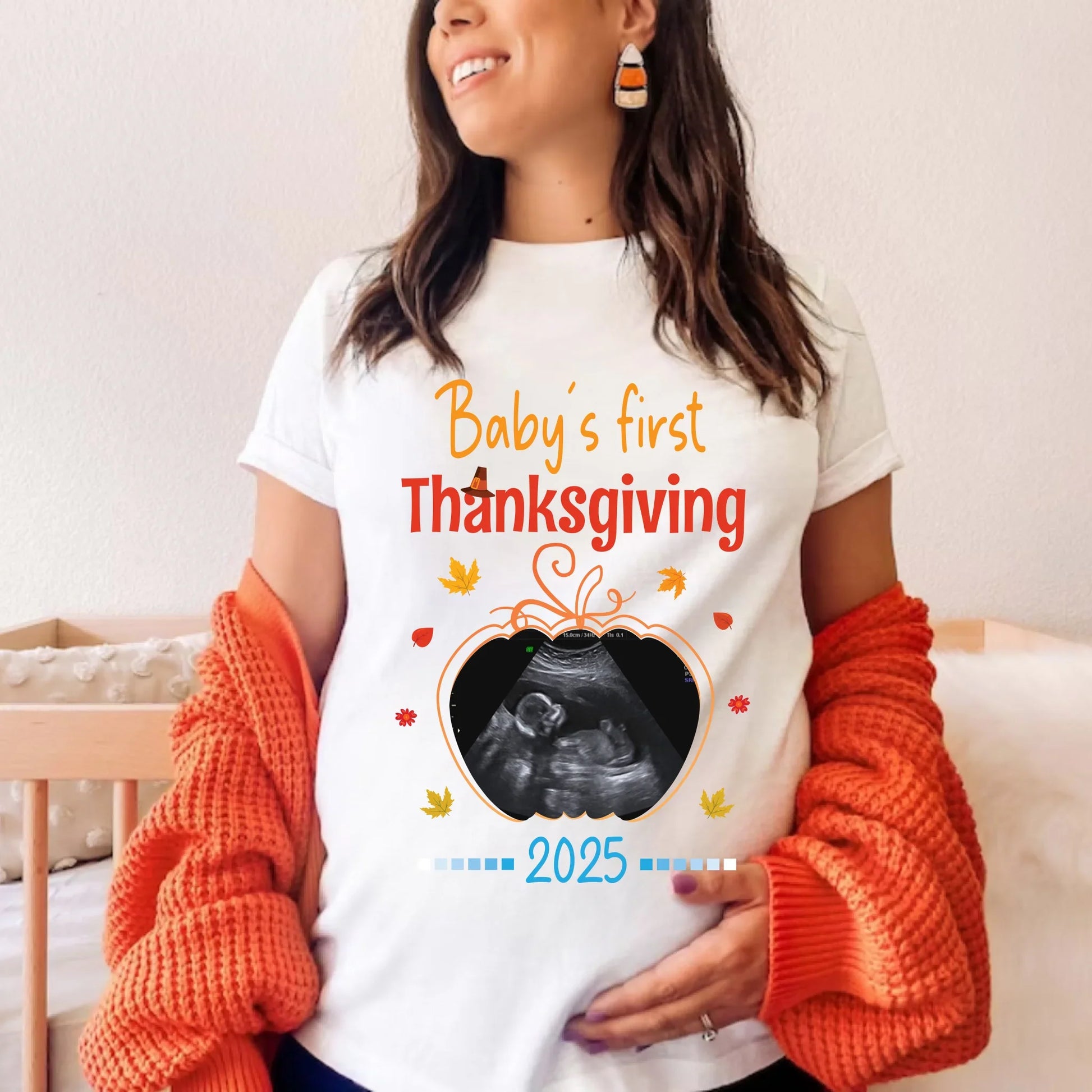Personalized Baby’s First Thanksgiving Shirt with Custom Ultrasound & Year Hoodie, Sweatshirt | InkThreadWorks.com (Image 2)