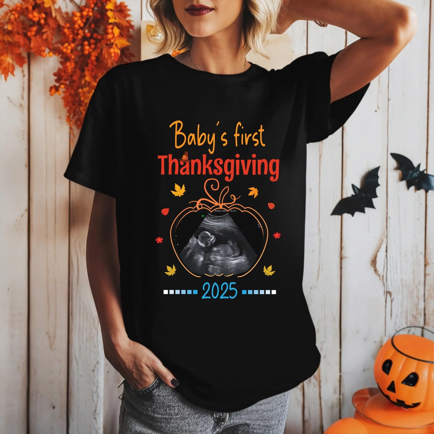 Personalized Baby’s First Thanksgiving Shirt with Custom Ultrasound & Year Hoodie, Sweatshirt | InkThreadWorks.com (Image 3)