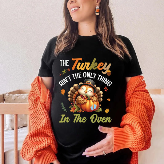 Personalized Thanksgiving Maternity Shirt – The Turkey Ain’t the Only Thing in the Oven – Baby Gender Reveal... (Image 1)