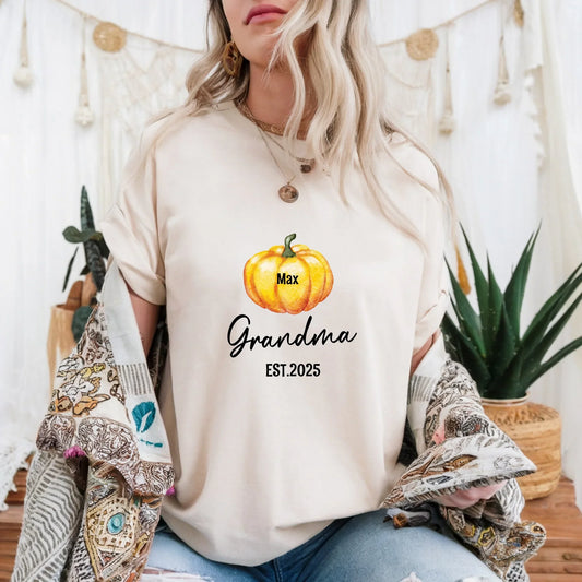 Personalized Grandma Pumpkin Shirt – Custom Family Names Fall Tee Hoodie, Sweatshirt | InkThreadWorks.com (Image 1)