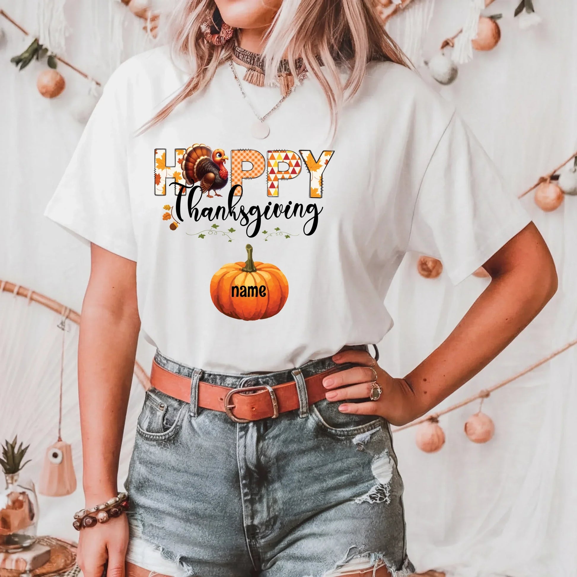 Personalized Happy Thanksgiving Shirt – Custom Family Names on Pumpkins – Fall Gift for Mom, Grandma Hoodie,... (Image 1)