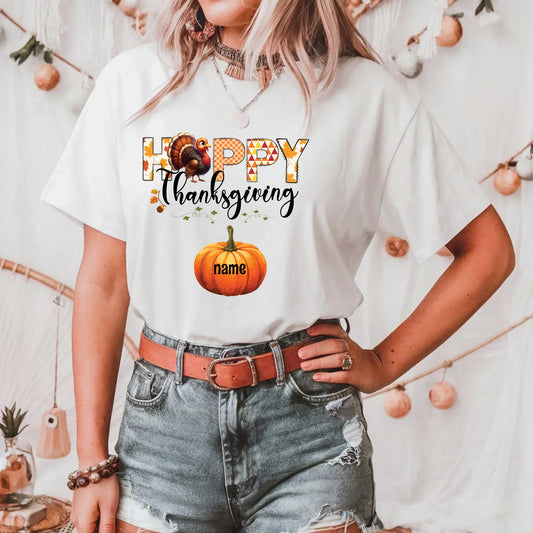 Personalized Happy Thanksgiving Shirt – Custom Family Names on Pumpkins – Fall Gift for Mom, Grandma Hoodie,... (Image 1)