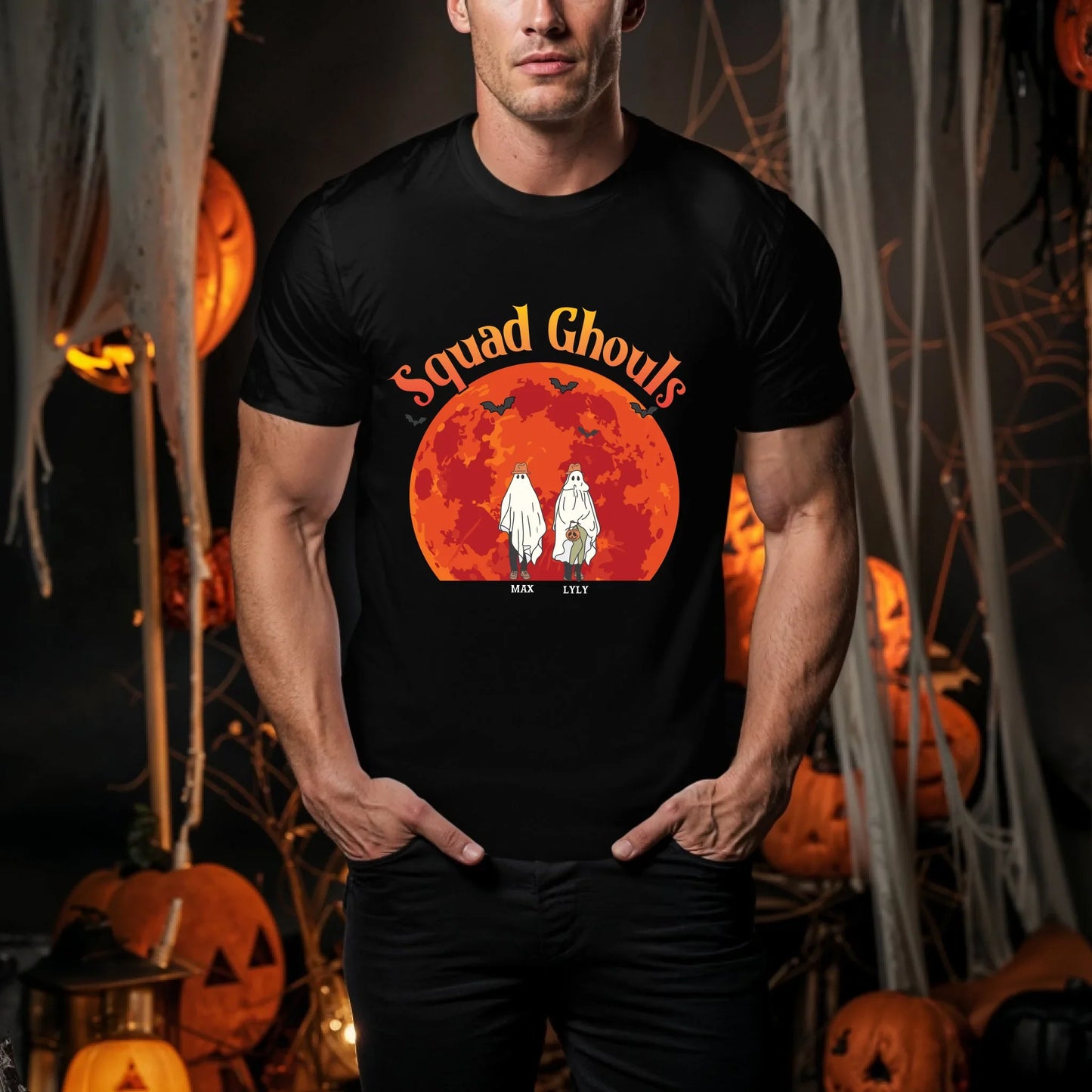 Personalized Squad Ghouls Halloween Shirt – Custom Ghost Characters & Names Hoodie, Sweatshirt | InkThreadWorks.com (Image 1)