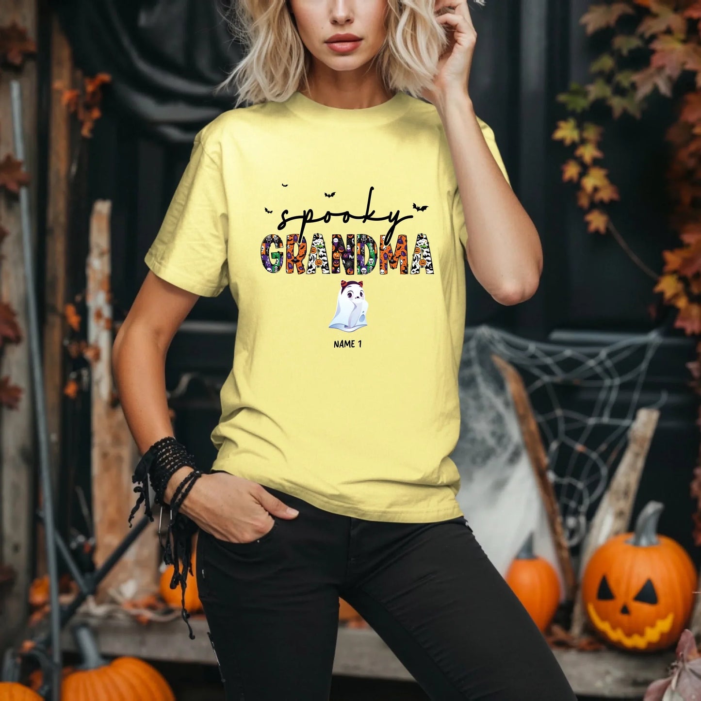 Personalized Spooky Grandma Halloween Shirt – Custom Ghosts & Names Hoodie, Sweatshirt | InkThreadWorks.com (Image 4)