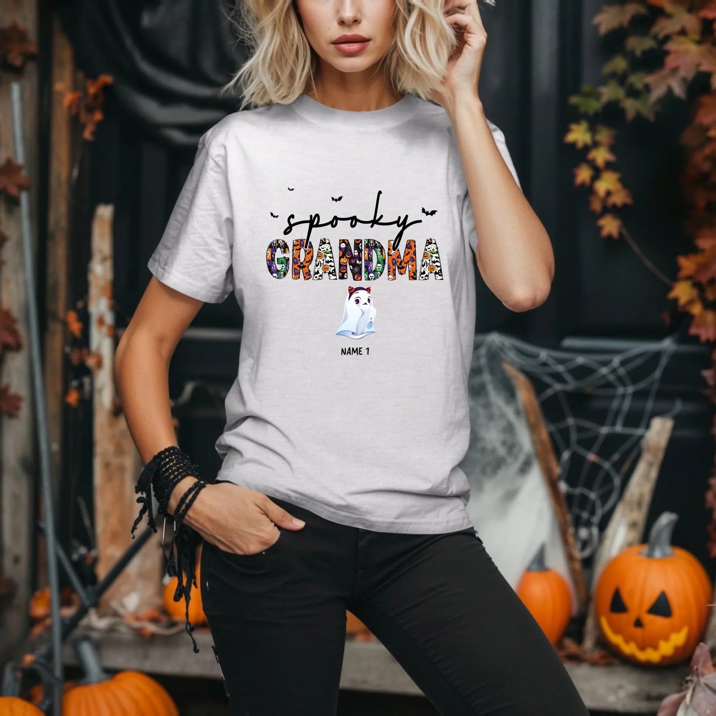 Personalized Spooky Grandma Halloween Shirt – Custom Ghosts & Names Hoodie, Sweatshirt | InkThreadWorks.com (Image 2)