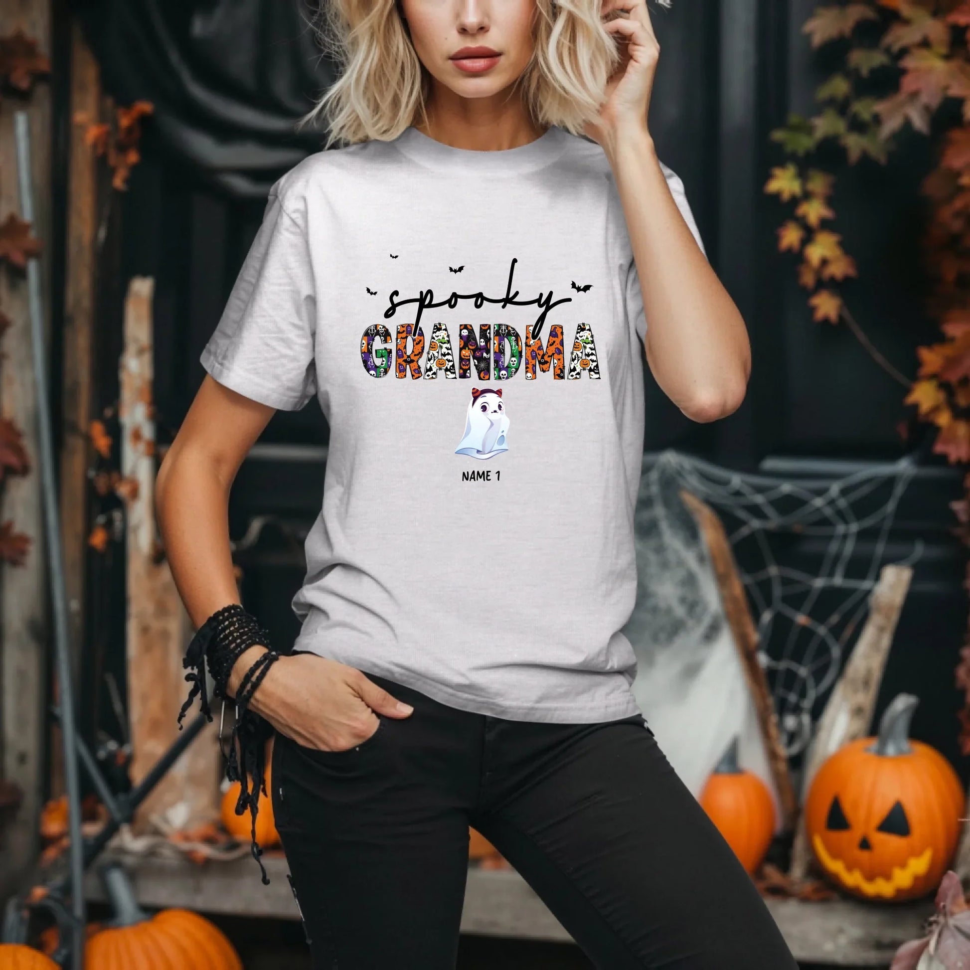 Personalized Spooky Grandma Halloween Shirt – Custom Ghosts & Names Hoodie, Sweatshirt | InkThreadWorks.com (Image 2)