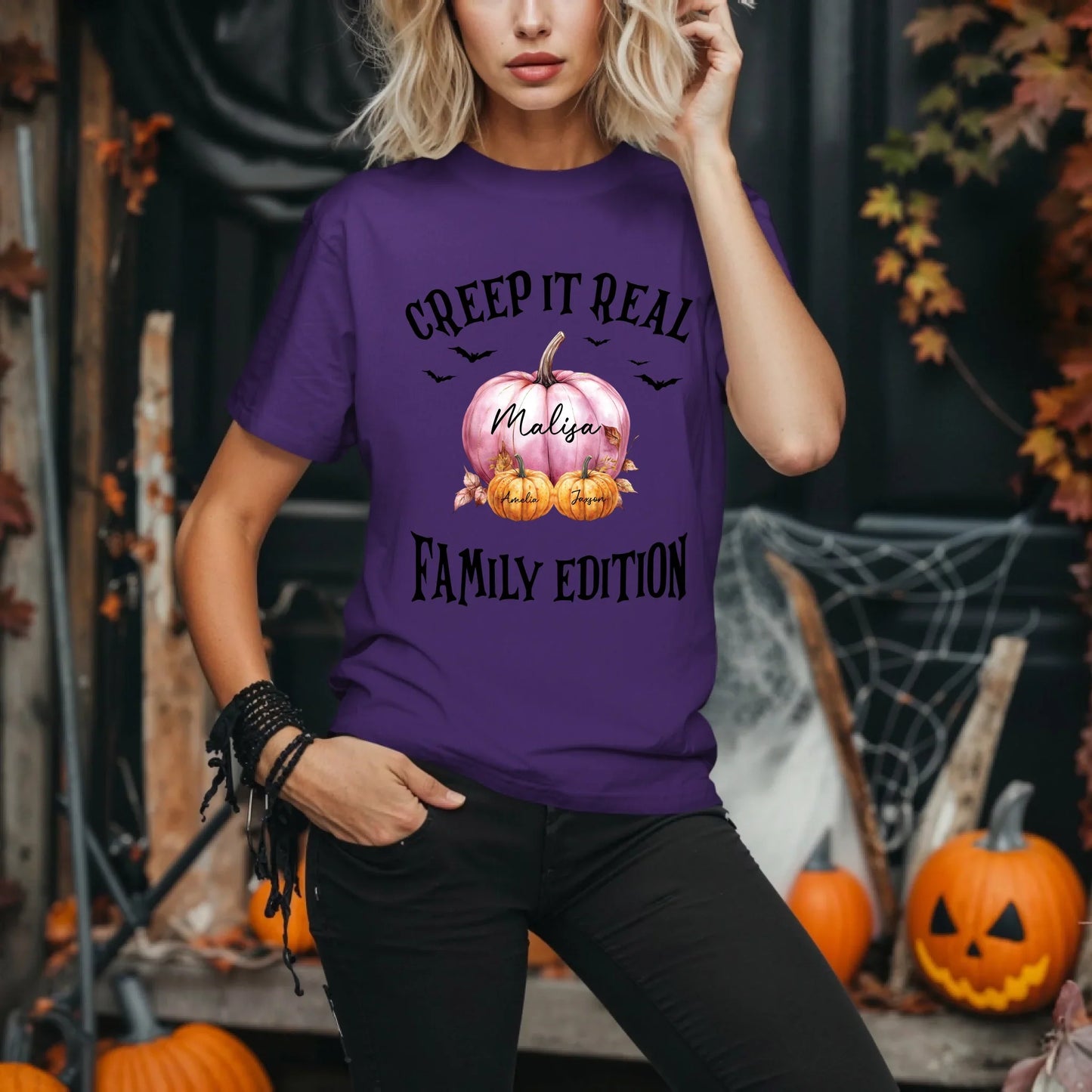 Personalized Creep It Real Family Shirt – Custom Names & Pumpkins Hoodie, Sweatshirt | InkThreadWorks.com (Image 2)