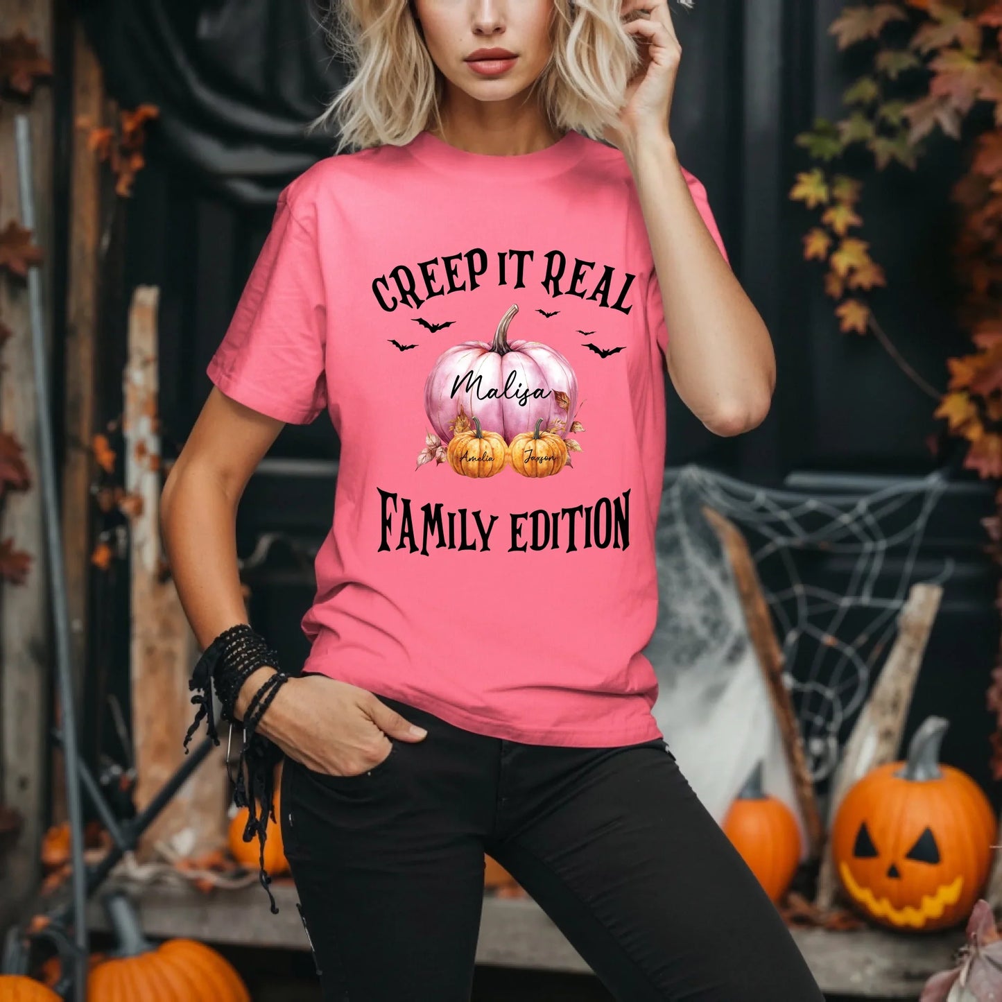 Personalized Creep It Real Family Shirt – Custom Names & Pumpkins Hoodie, Sweatshirt | InkThreadWorks.com (Image 4)