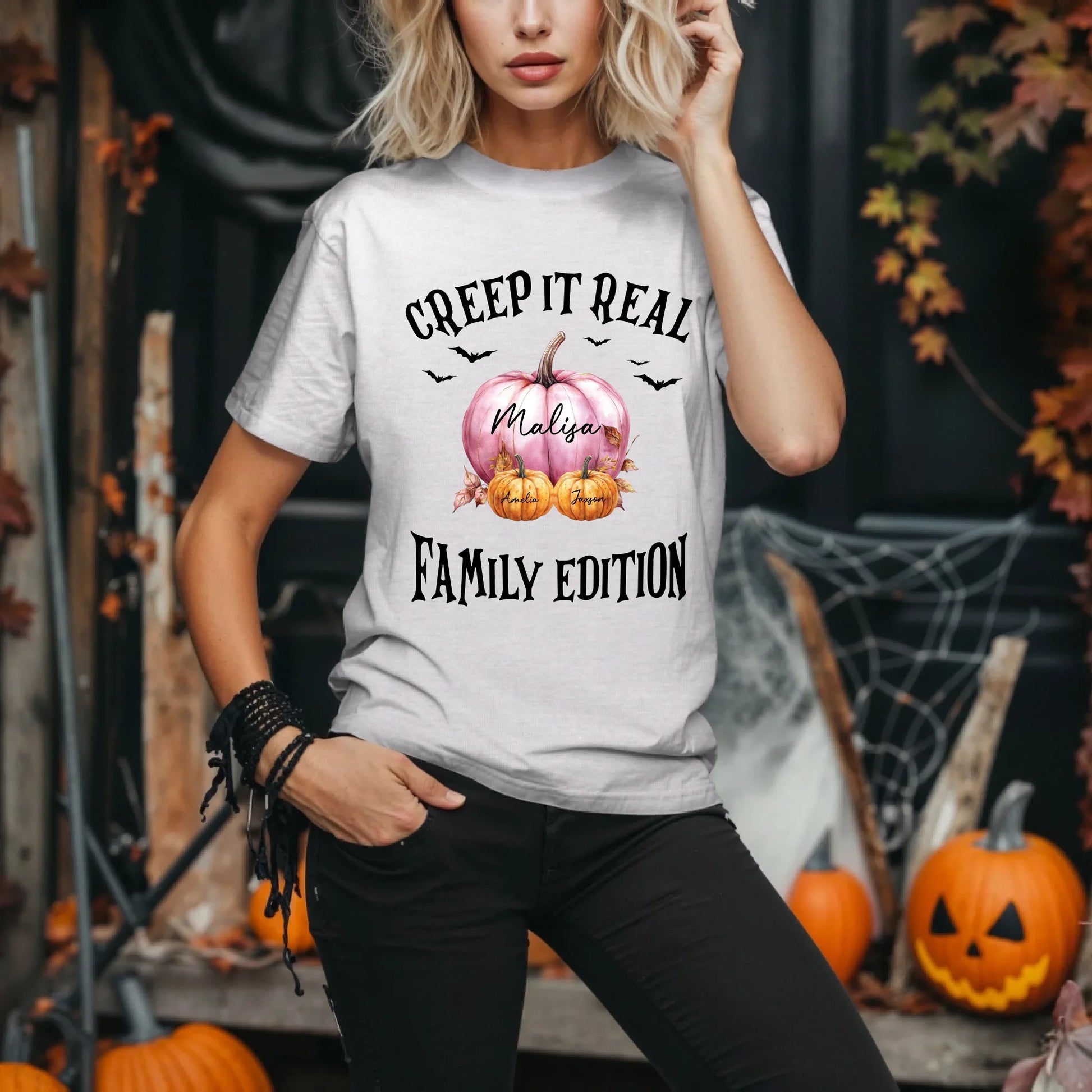 Personalized Creep It Real Family Shirt – Custom Names & Pumpkins Hoodie, Sweatshirt | InkThreadWorks.com (Image 3)