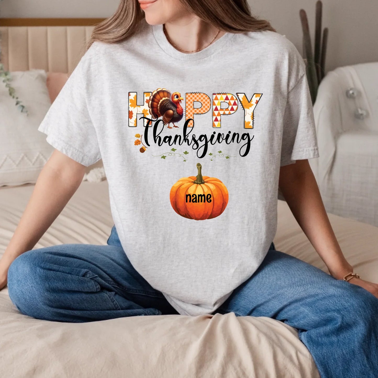 Personalized Happy Thanksgiving Shirt – Custom Family Names on Pumpkins – Fall Gift for Mom, Grandma Hoodie,... (Image 2)