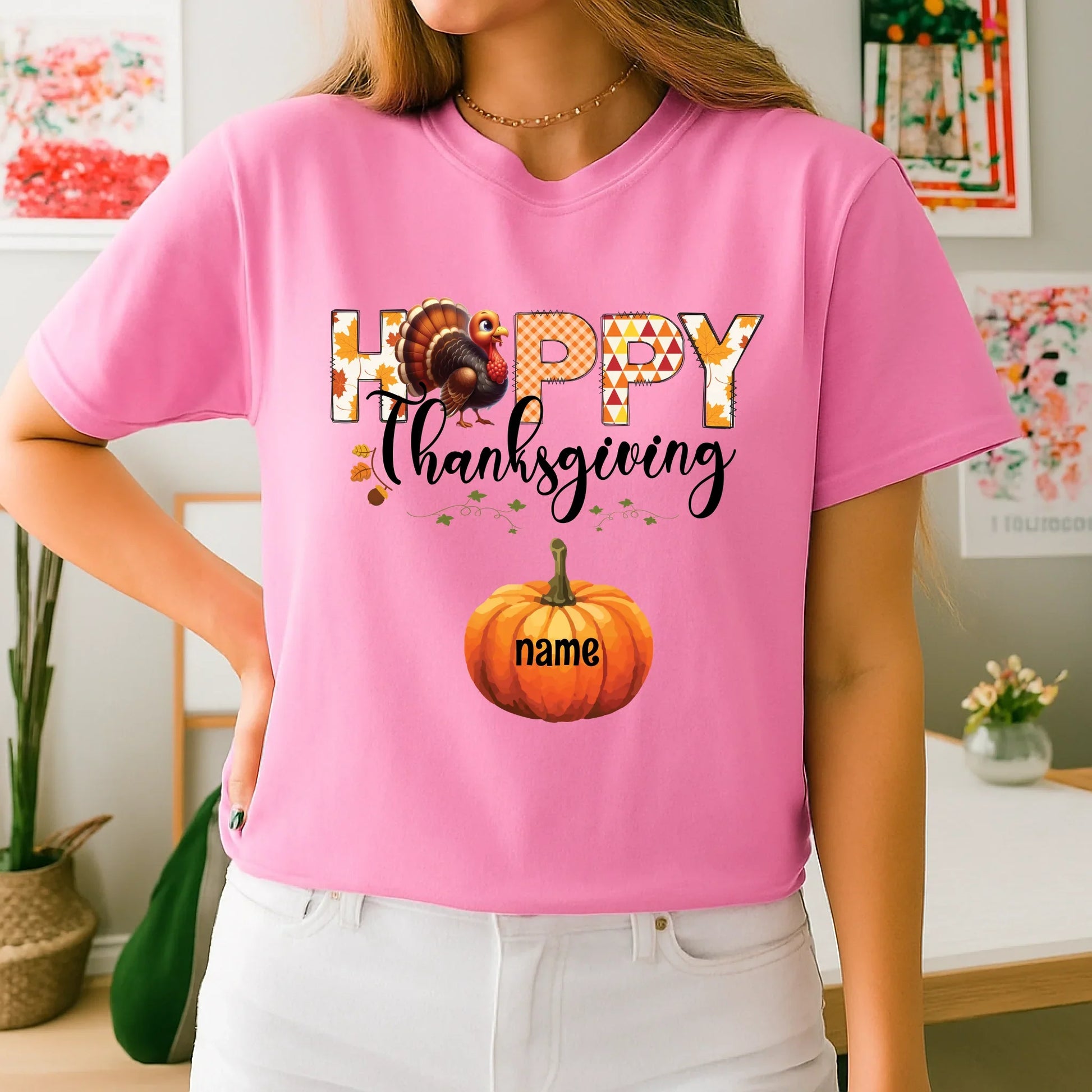 Personalized Happy Thanksgiving Shirt – Custom Family Names on Pumpkins – Fall Gift for Mom, Grandma Hoodie,... (Image 3)