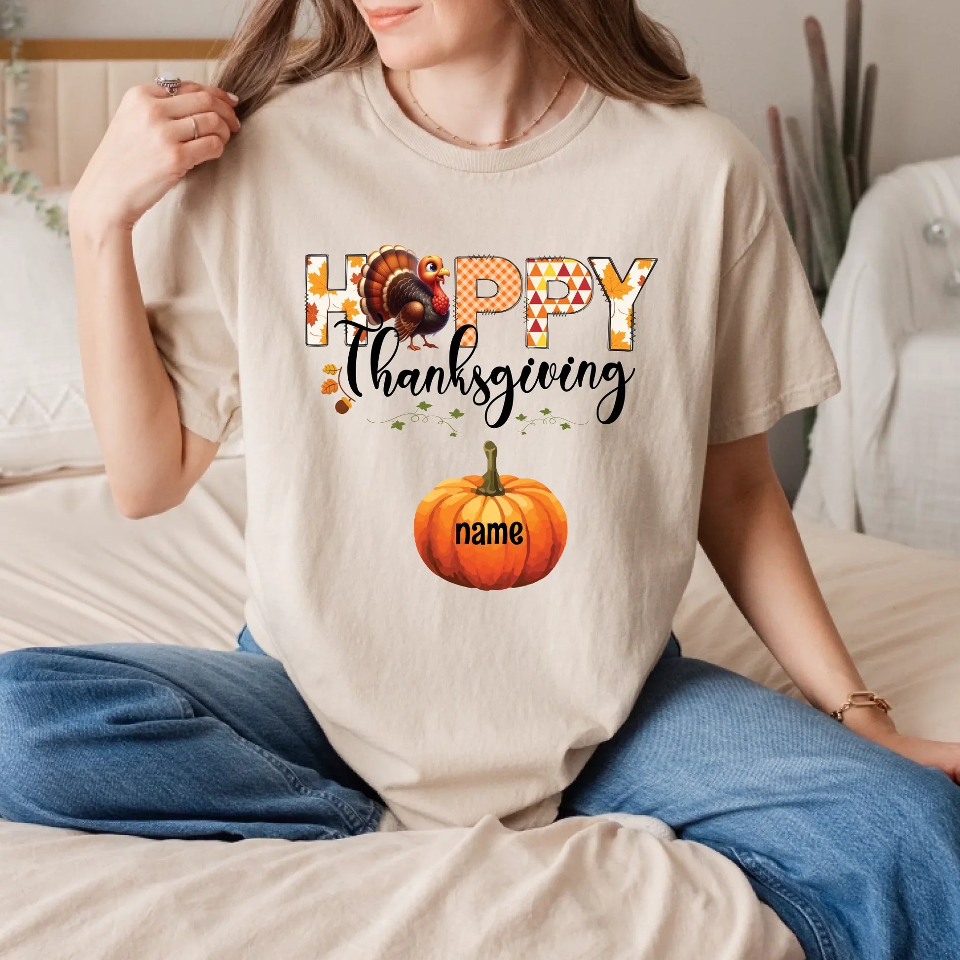Personalized Happy Thanksgiving Shirt – Custom Family Names on Pumpkins – Fall Gift for Mom, Grandma Hoodie,... (Image 5)