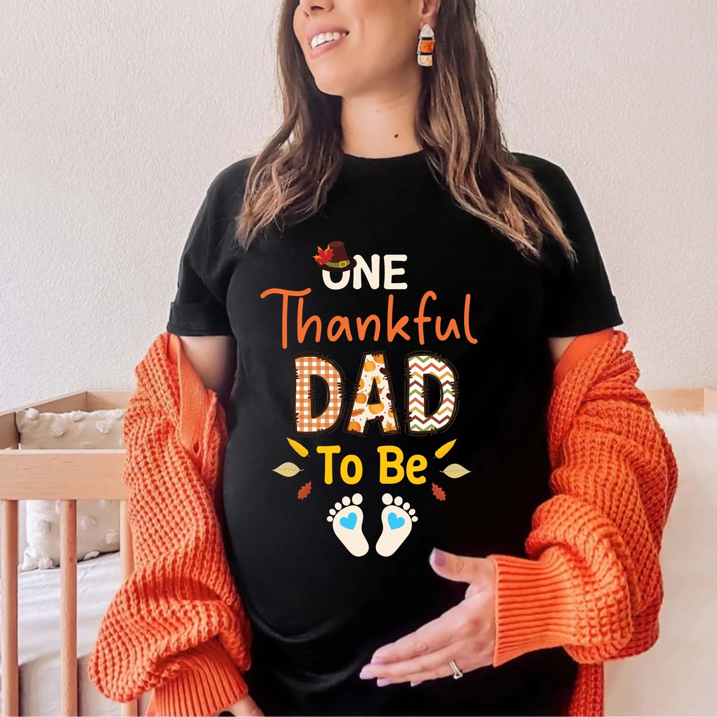 Personalized Thanksgiving Shirt – One Thankful Mom/Dad to Be – Baby Gender Reveal Fall Pregnancy Tee Hoodie,... (Image 1)