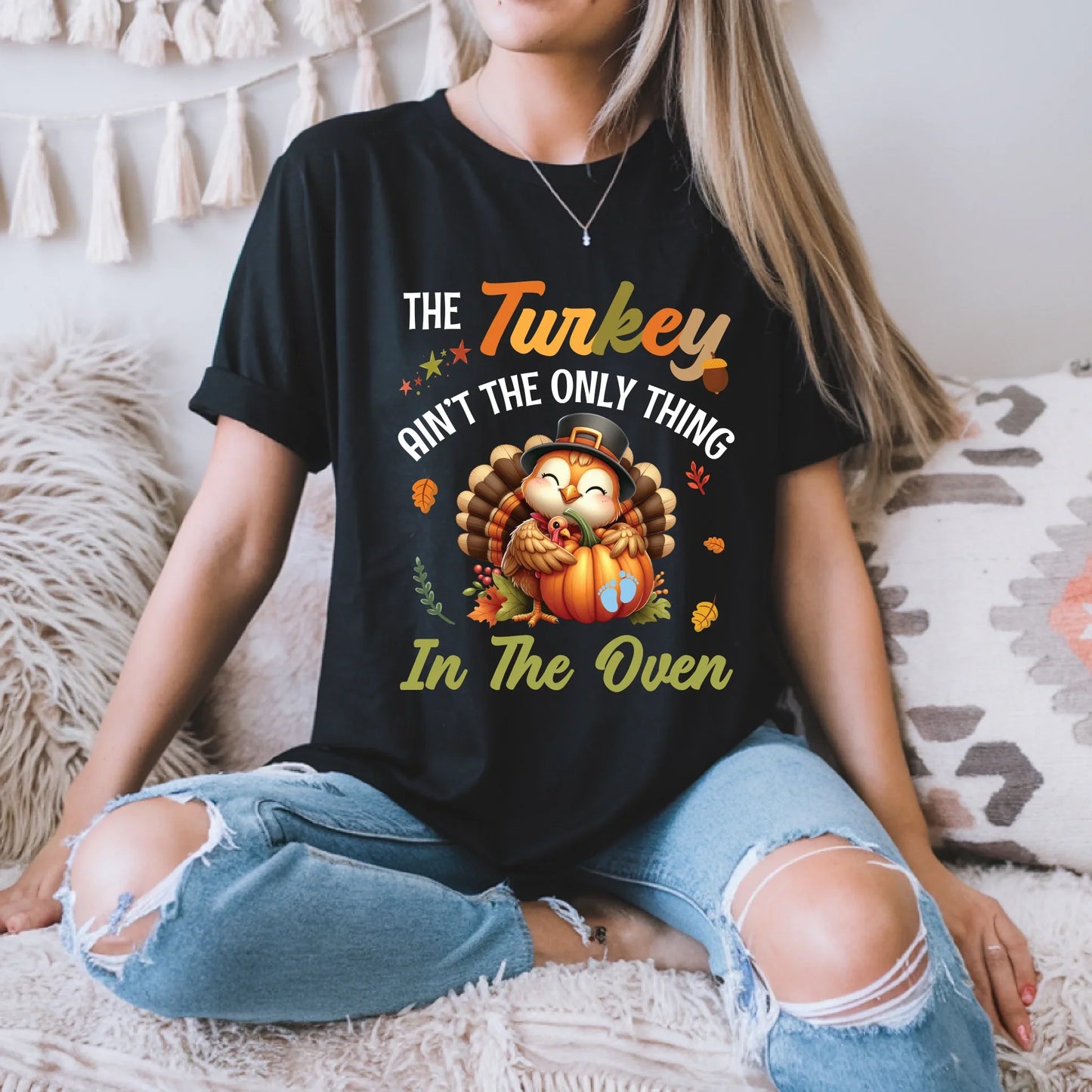 Personalized Thanksgiving Maternity Shirt – The Turkey Ain’t the Only Thing in the Oven – Baby Gender Reveal... (Image 2)