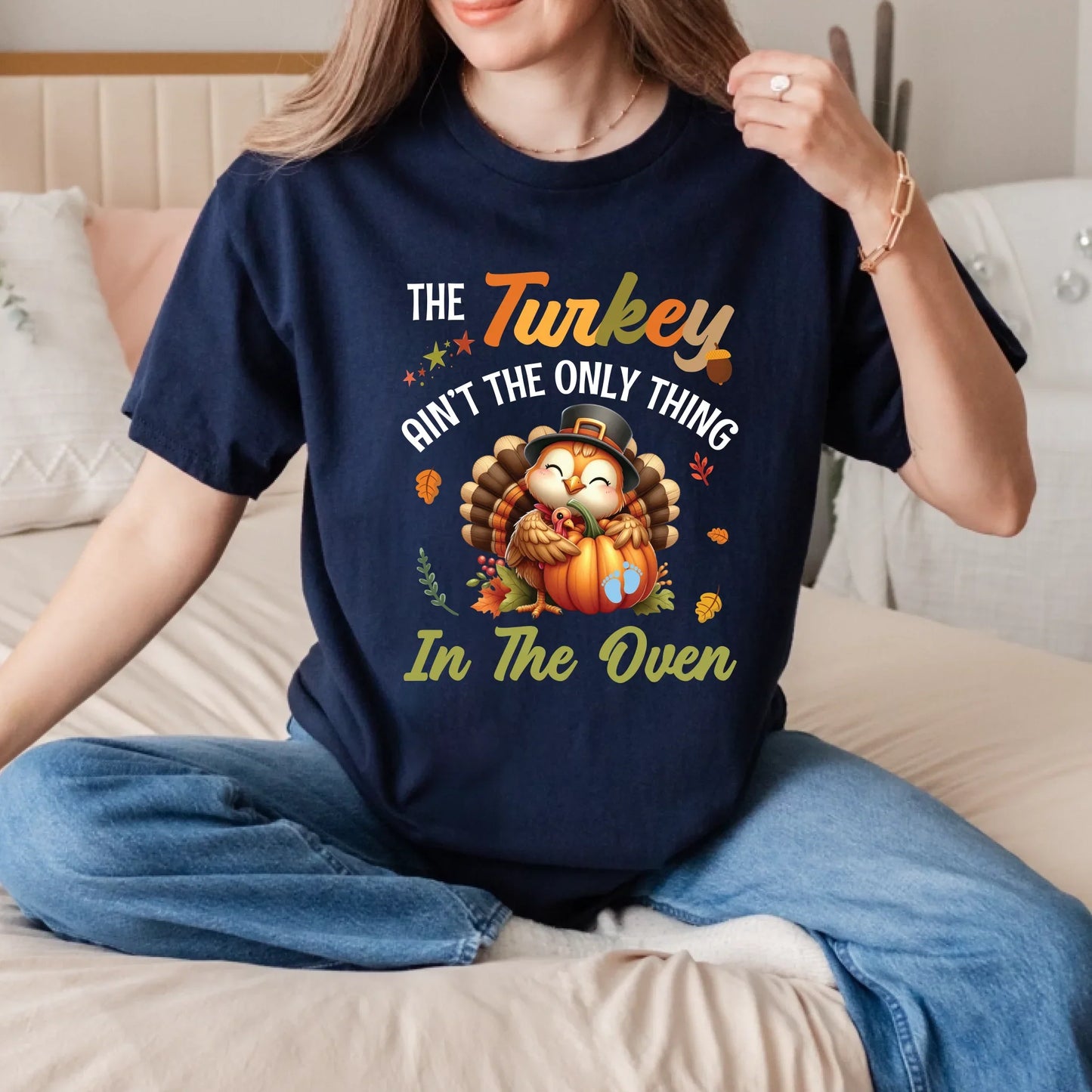 Personalized Thanksgiving Maternity Shirt – The Turkey Ain’t the Only Thing in the Oven – Baby Gender Reveal... (Image 3)