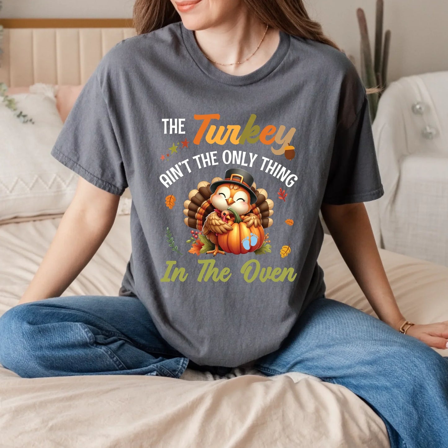 Personalized Thanksgiving Maternity Shirt – The Turkey Ain’t the Only Thing in the Oven – Baby Gender Reveal... (Image 4)