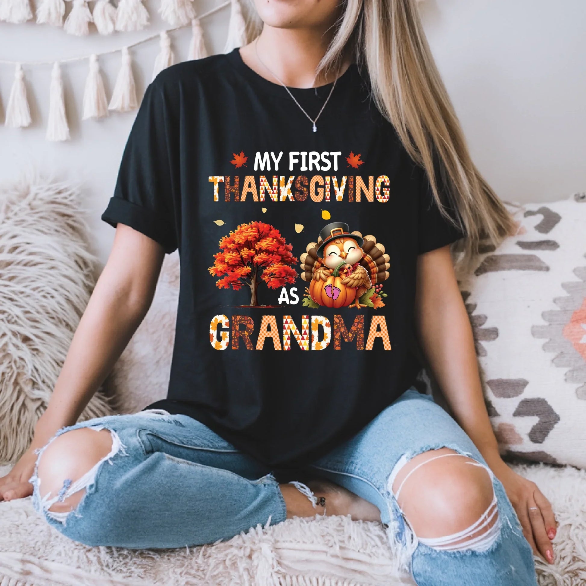 Personalized “My First Thanksgiving As...” Shirt – Custom Title (Mama, Grandma, Daddy...) – Cute Turkey Fall... (Image 3)