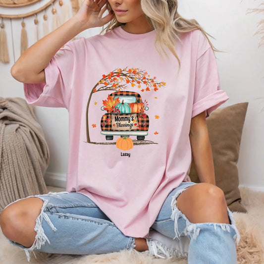 Personalized Grandma/Mommy’s Blessings Fall Shirt – Custom Family Names Tee Hoodie, Sweatshirt | InkThreadWorks.com (Image 1)