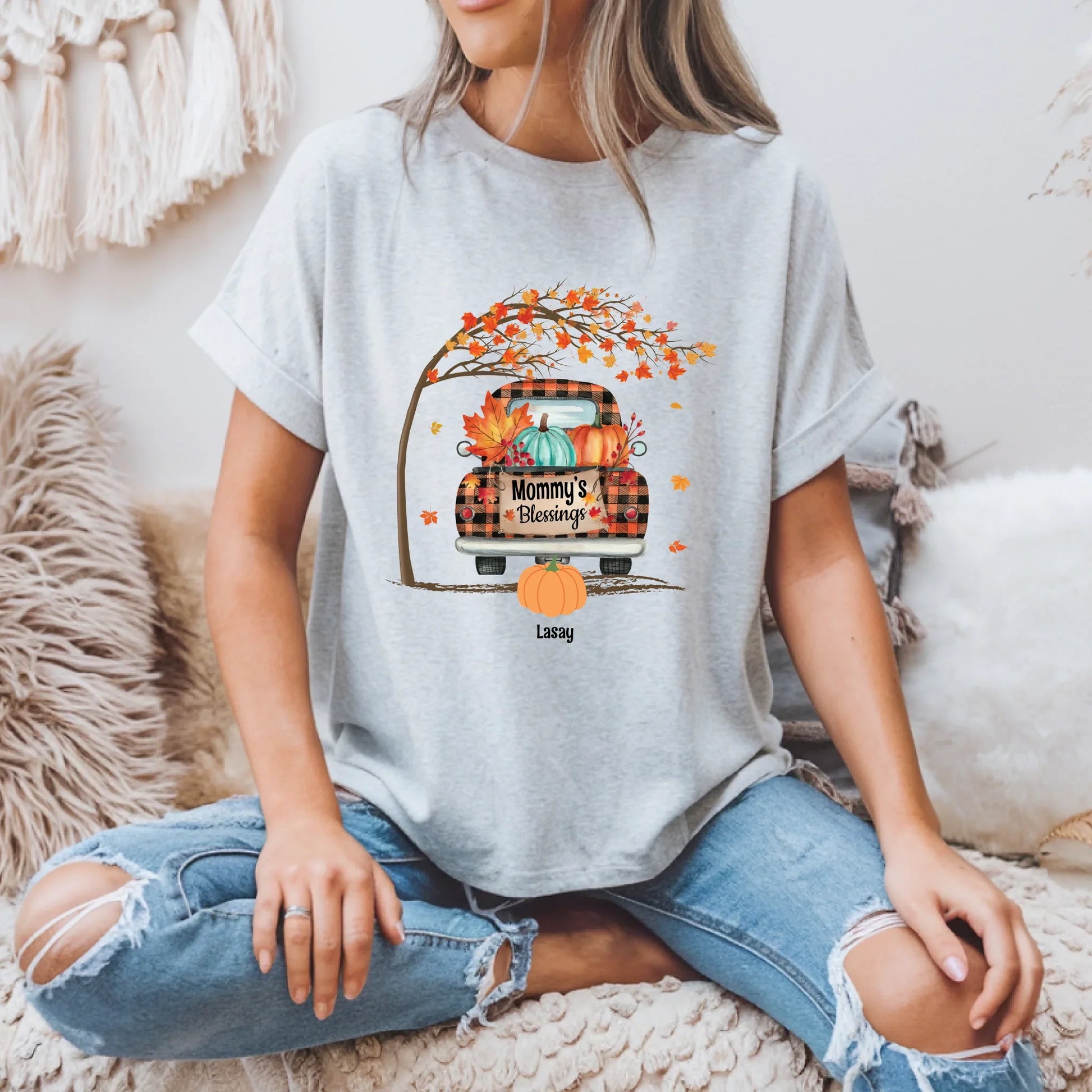 Personalized Grandma/Mommy’s Blessings Fall Shirt – Custom Family Names Tee Hoodie, Sweatshirt | InkThreadWorks.com (Image 4)