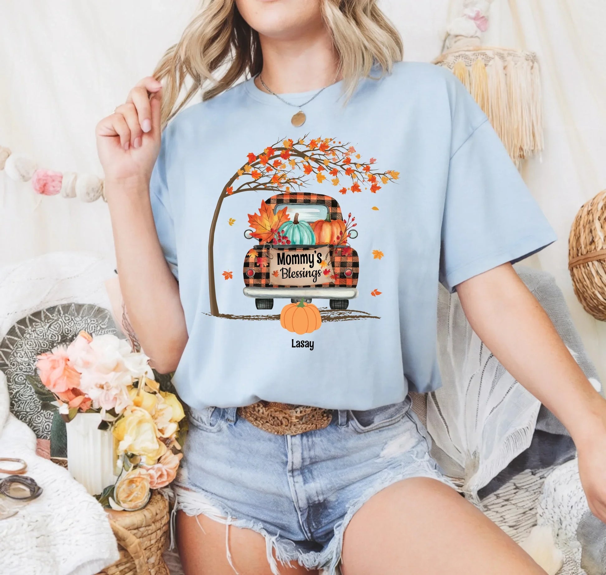 Personalized Grandma/Mommy’s Blessings Fall Shirt – Custom Family Names Tee Hoodie, Sweatshirt | InkThreadWorks.com (Image 2)