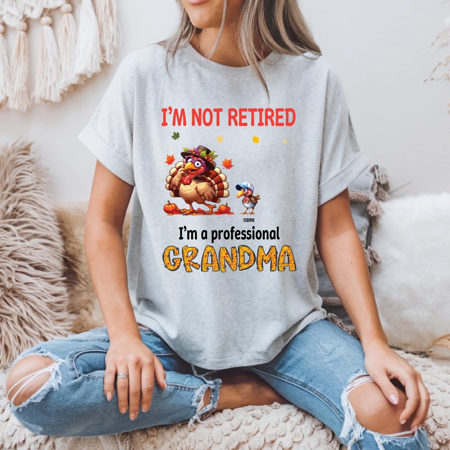 Personalized “I’m Not Retired, I’m a Professional Grandma” Thanksgiving Shirt – Custom Grandkids Names – Funny... (Image 2)
