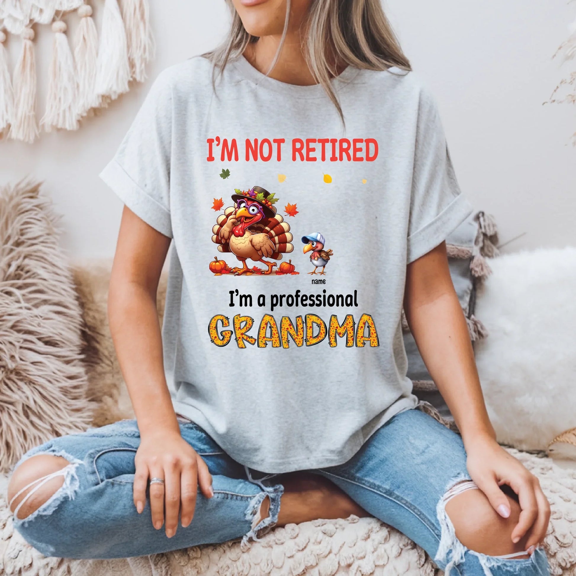 Personalized “I’m Not Retired, I’m a Professional Grandma” Thanksgiving Shirt – Custom Grandkids Names – Funny... (Image 2)